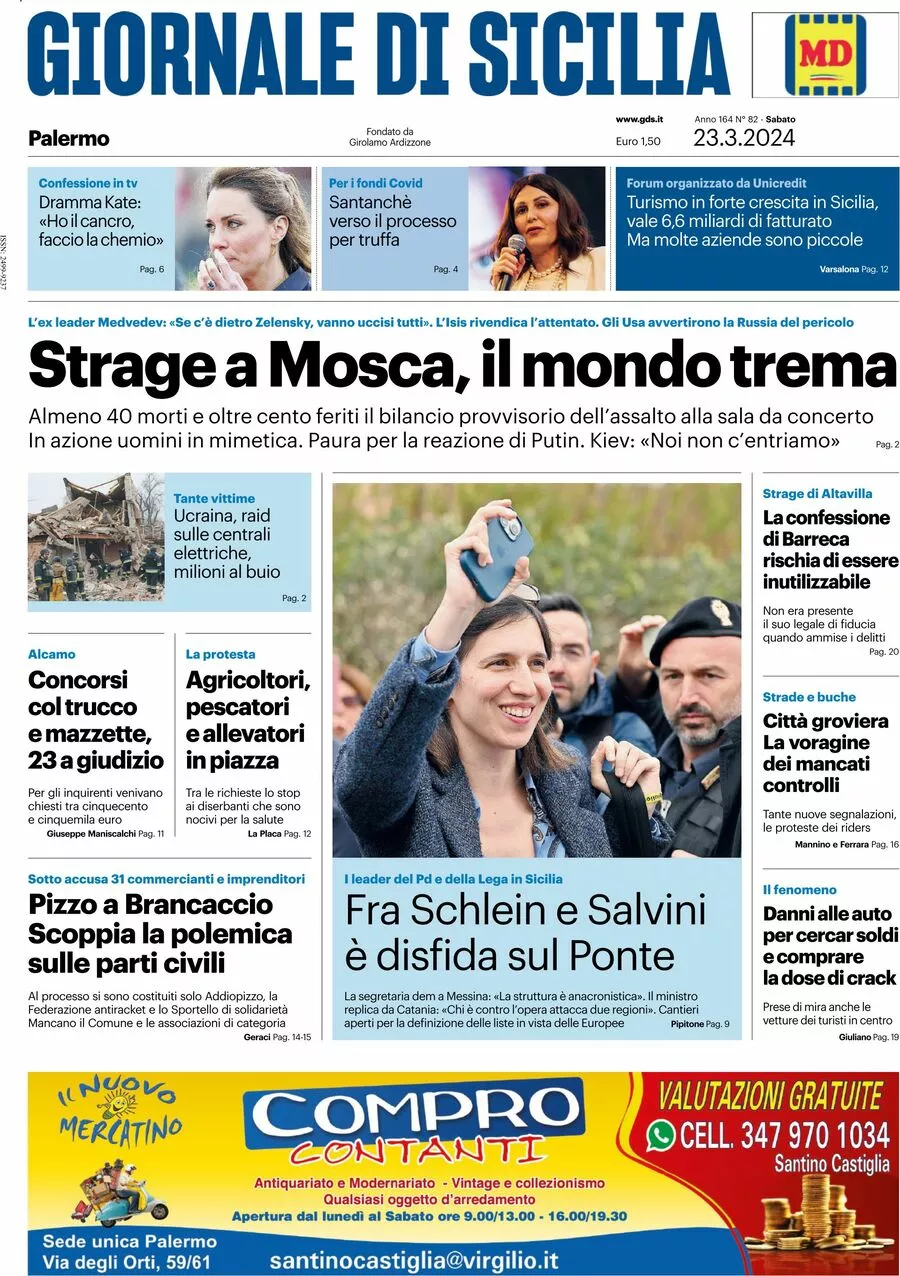 Prima-pagina-giornale-di-sicilia-edizione-palermo-di-oggi-23-03-2024