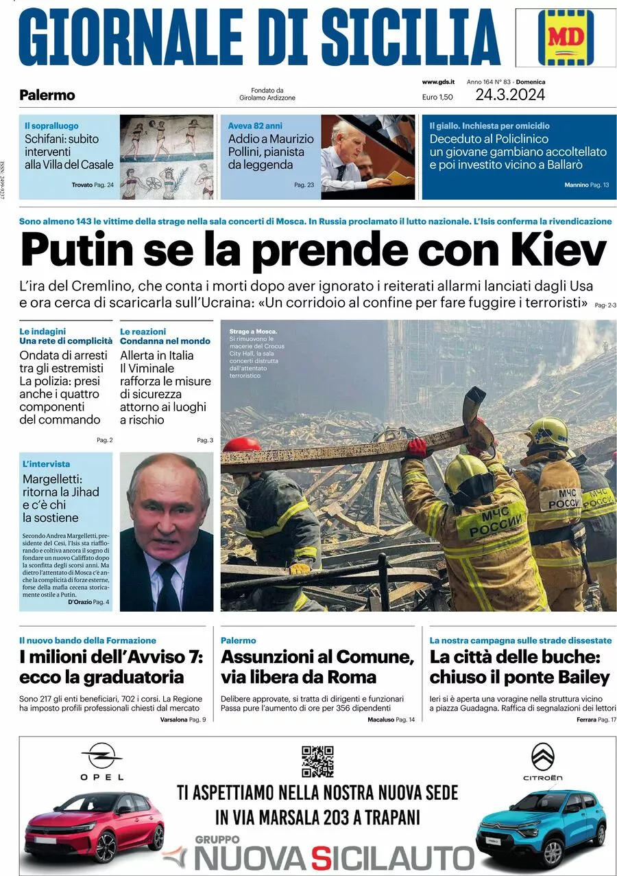 Prima-pagina-giornale-di-sicilia-edizione-palermo-di-oggi-24-03-2024
