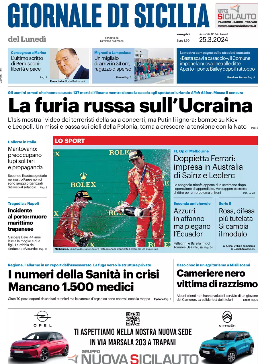 Prima-pagina-giornale-di-sicilia-edizione-palermo-di-oggi-25-03-2024