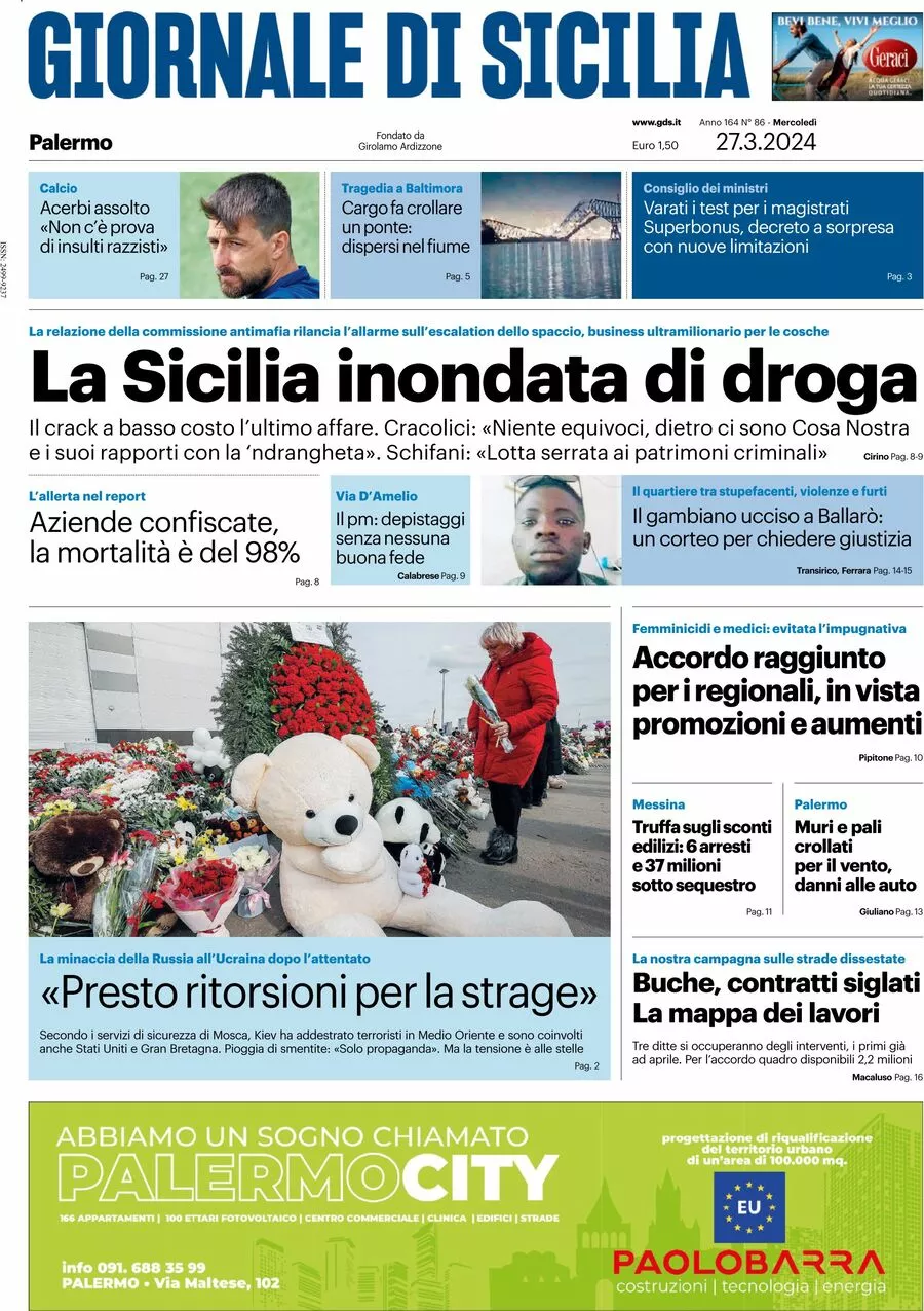 Prima-pagina-giornale-di-sicilia-edizione-palermo-di-oggi-27-03-2024