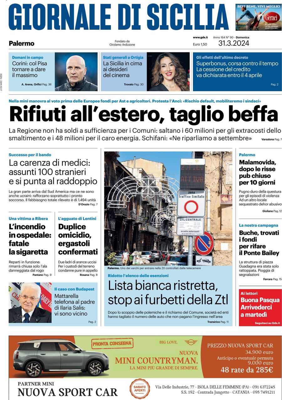 Archivio Prima Pagina giornale di sicilia