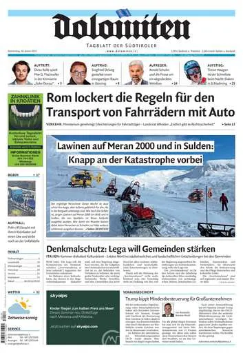 Prima-pagina-dolomiten-del-2025-01-30