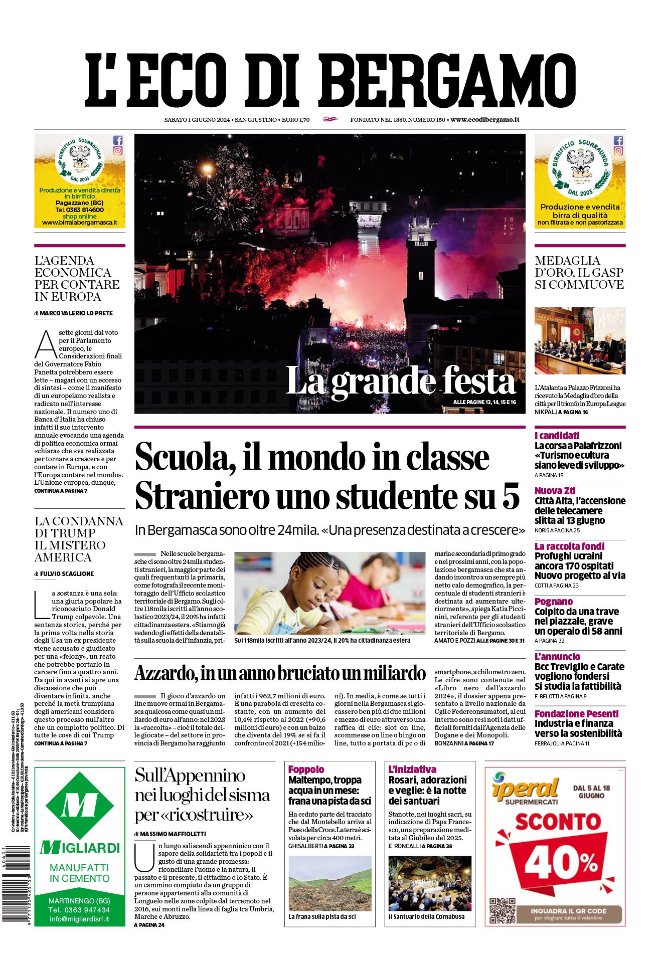 Prima-pagina-eco-di-bergamo-edizione-di-oggi-01-06-2024