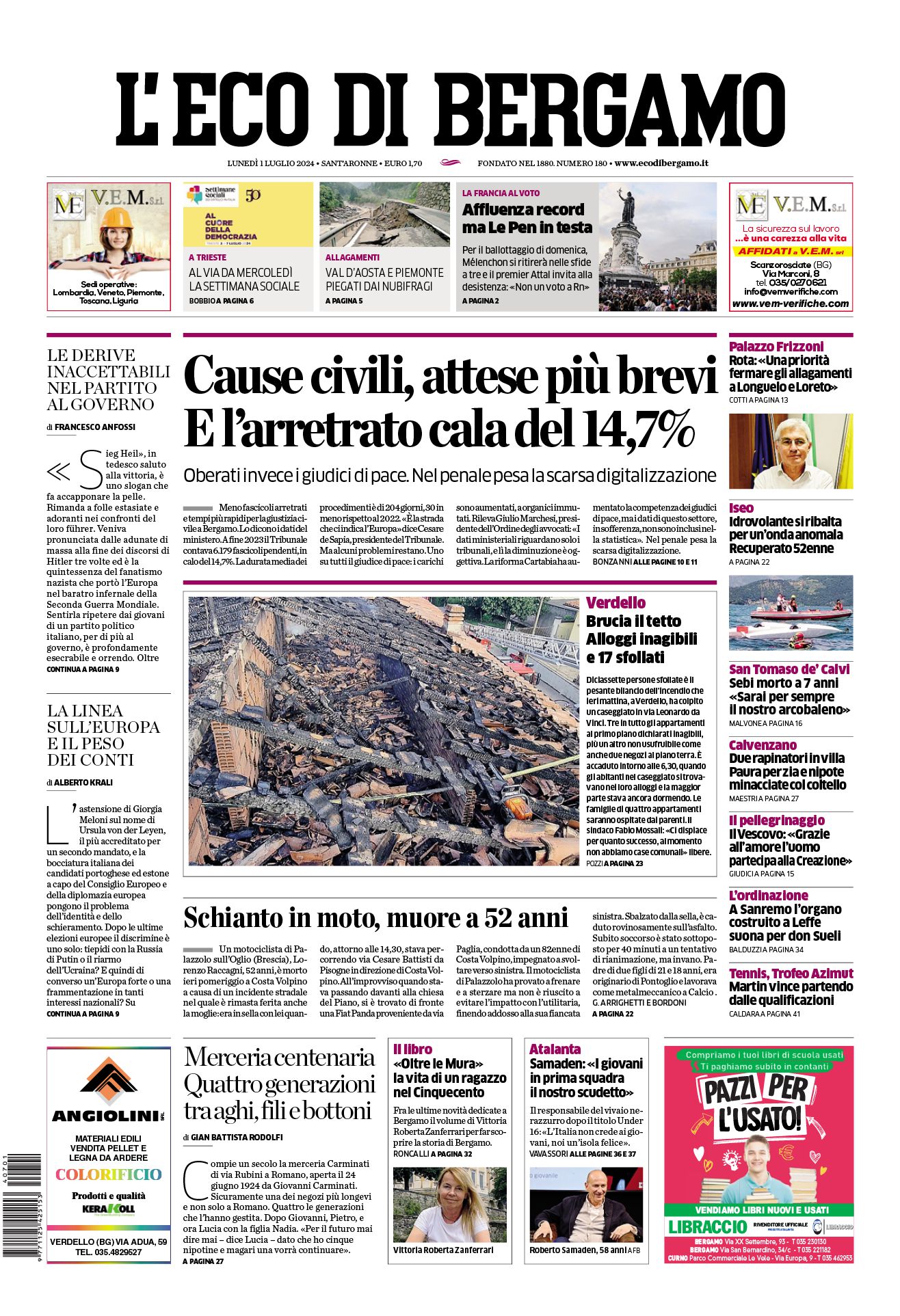 Prima-pagina-eco-di-bergamo-edizione-di-oggi-01-07-2024