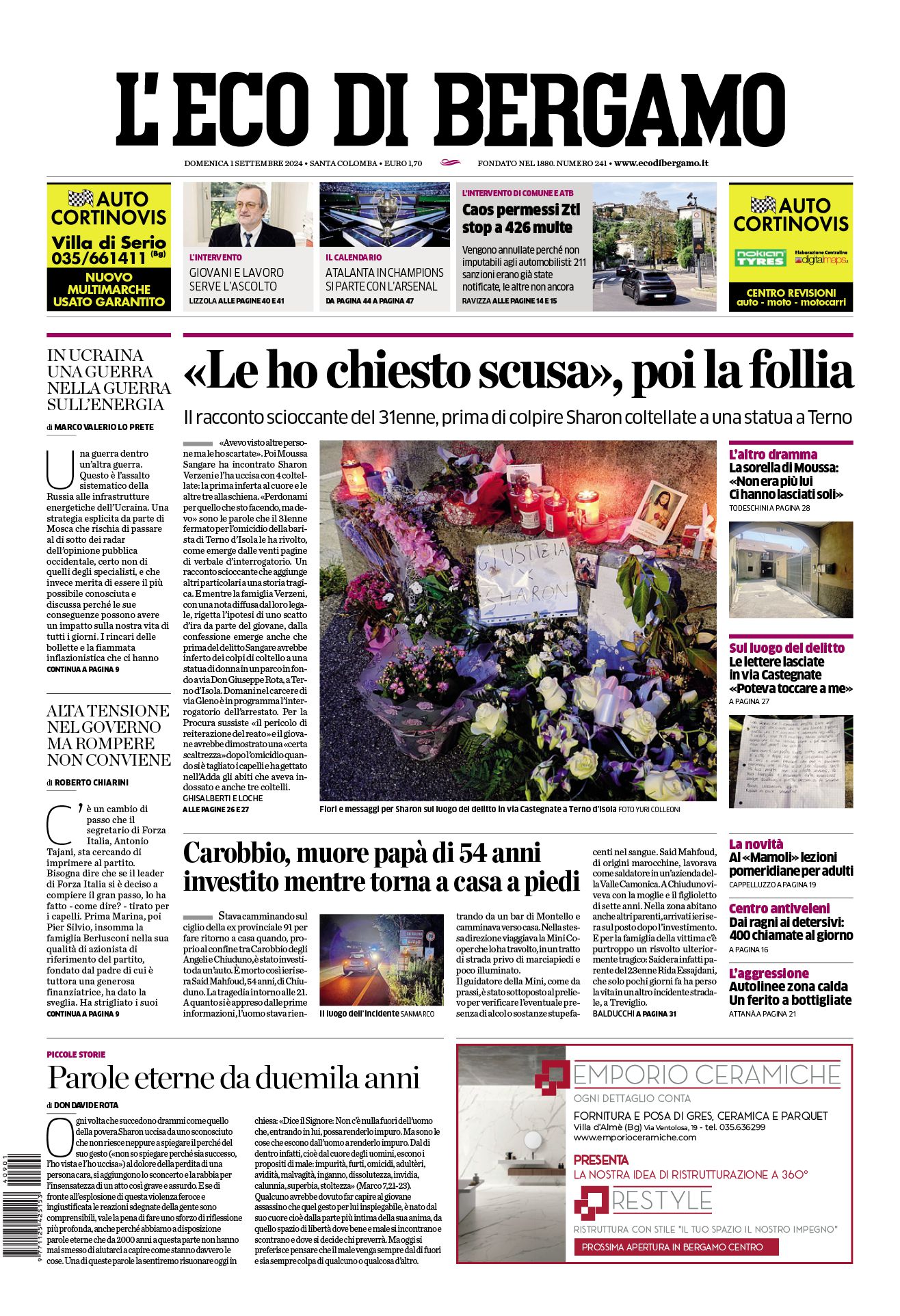 Prima-pagina-eco-di-bergamo-edizione-di-oggi-01-09-2024