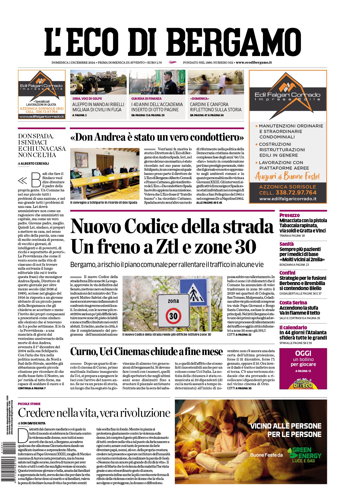 Prima-pagina-eco-di-bergamo-edizione-di-oggi-01-12-2024