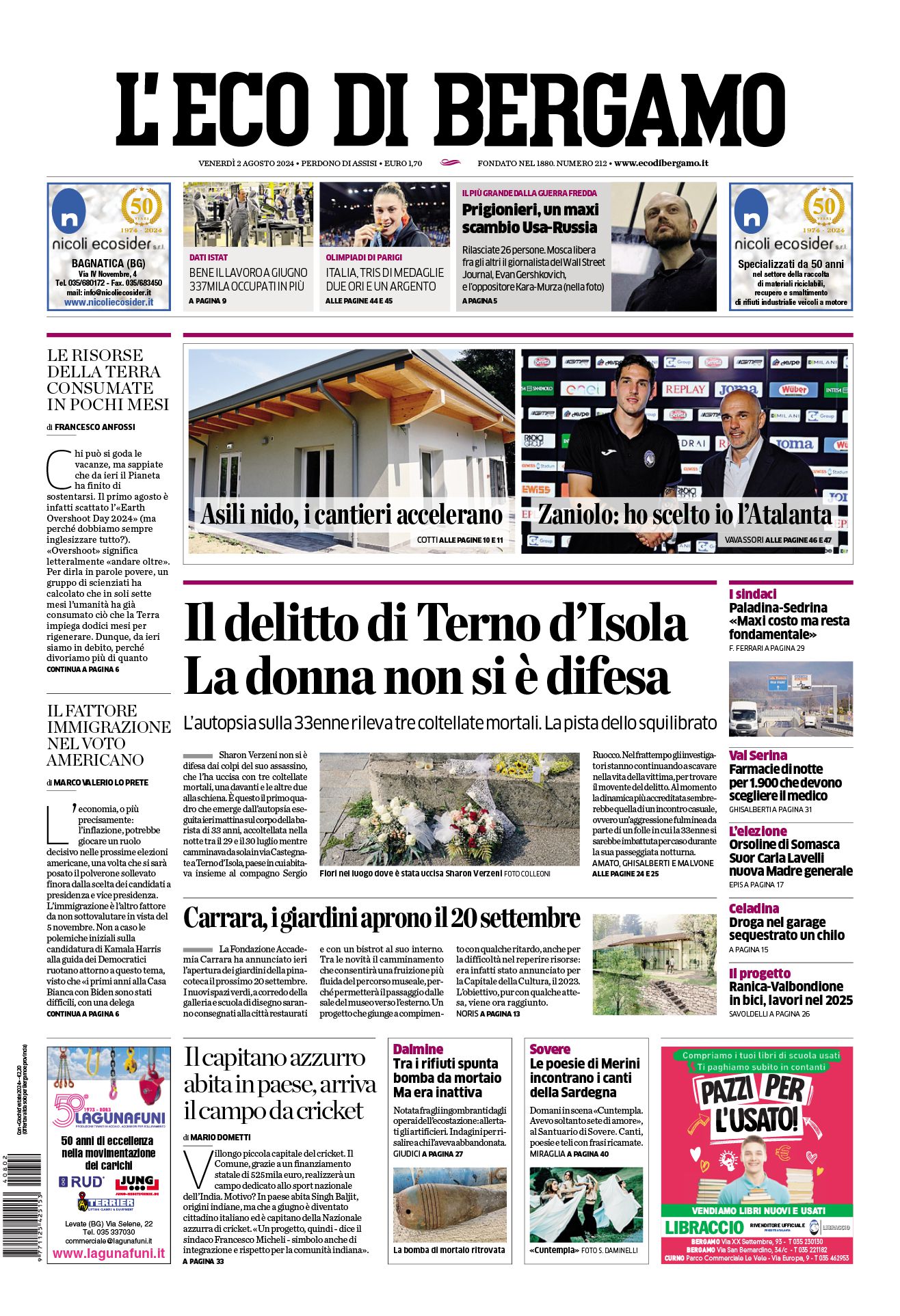 Prima-pagina-eco-di-bergamo-edizione-di-oggi-02-08-2024