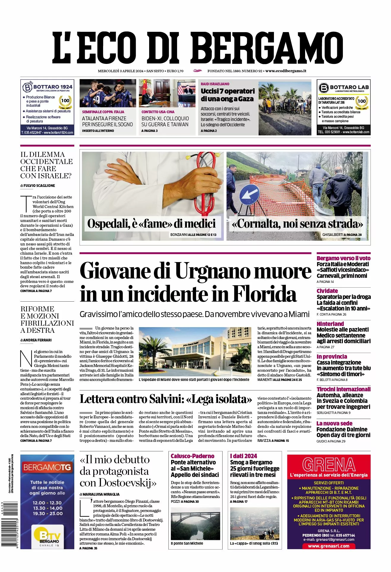 Prima-pagina-eco-di-bergamo-edizione-di-oggi-03-04-2024