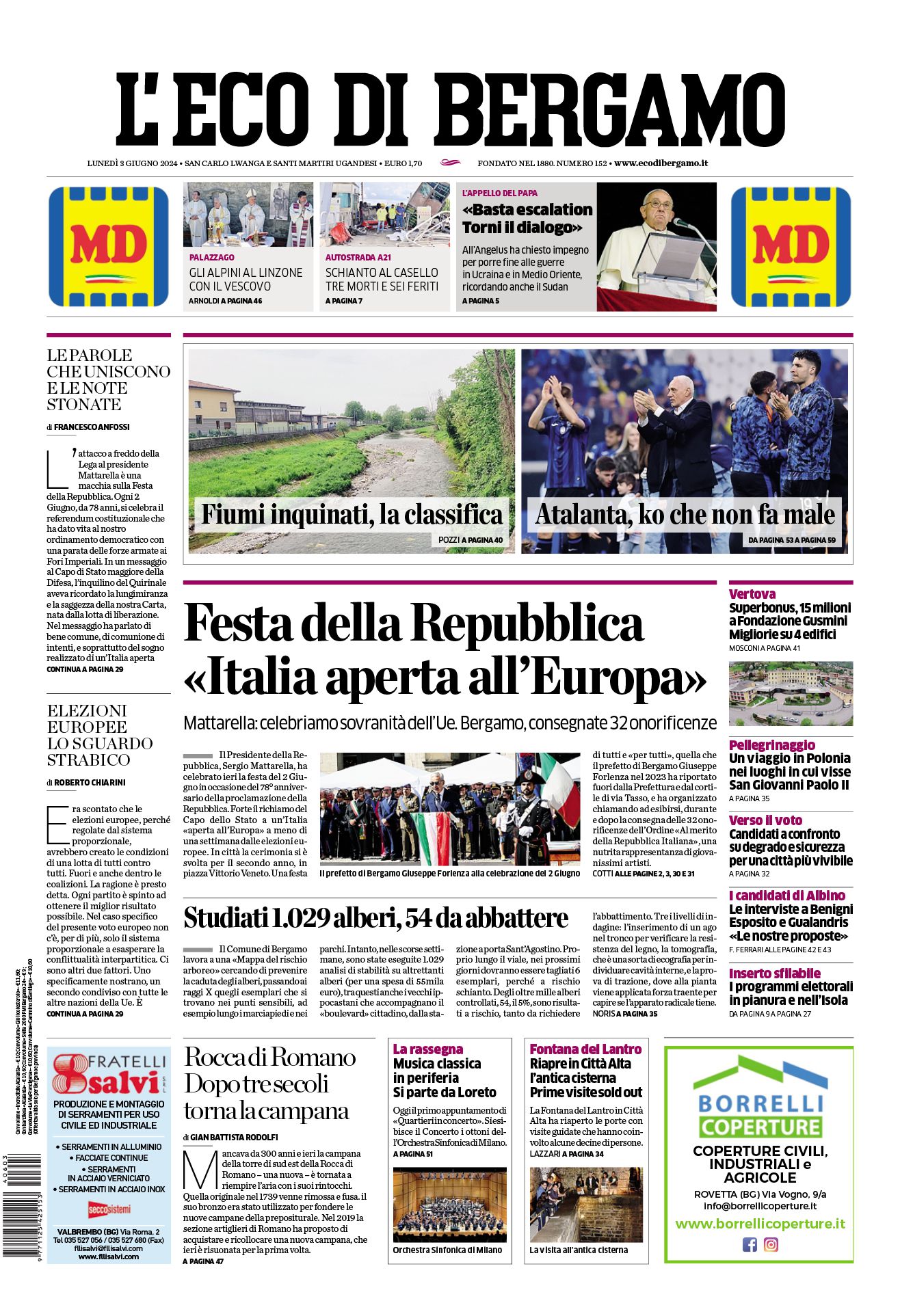 Prima-pagina-eco-di-bergamo-edizione-di-oggi-03-06-2024