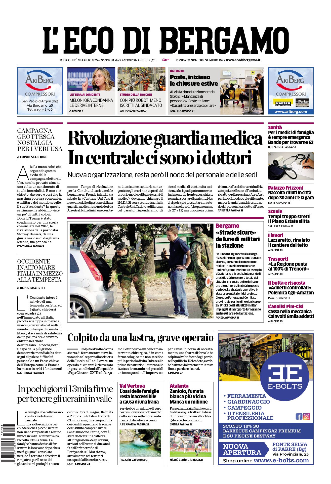 Prima-pagina-eco-di-bergamo-edizione-di-oggi-03-07-2024