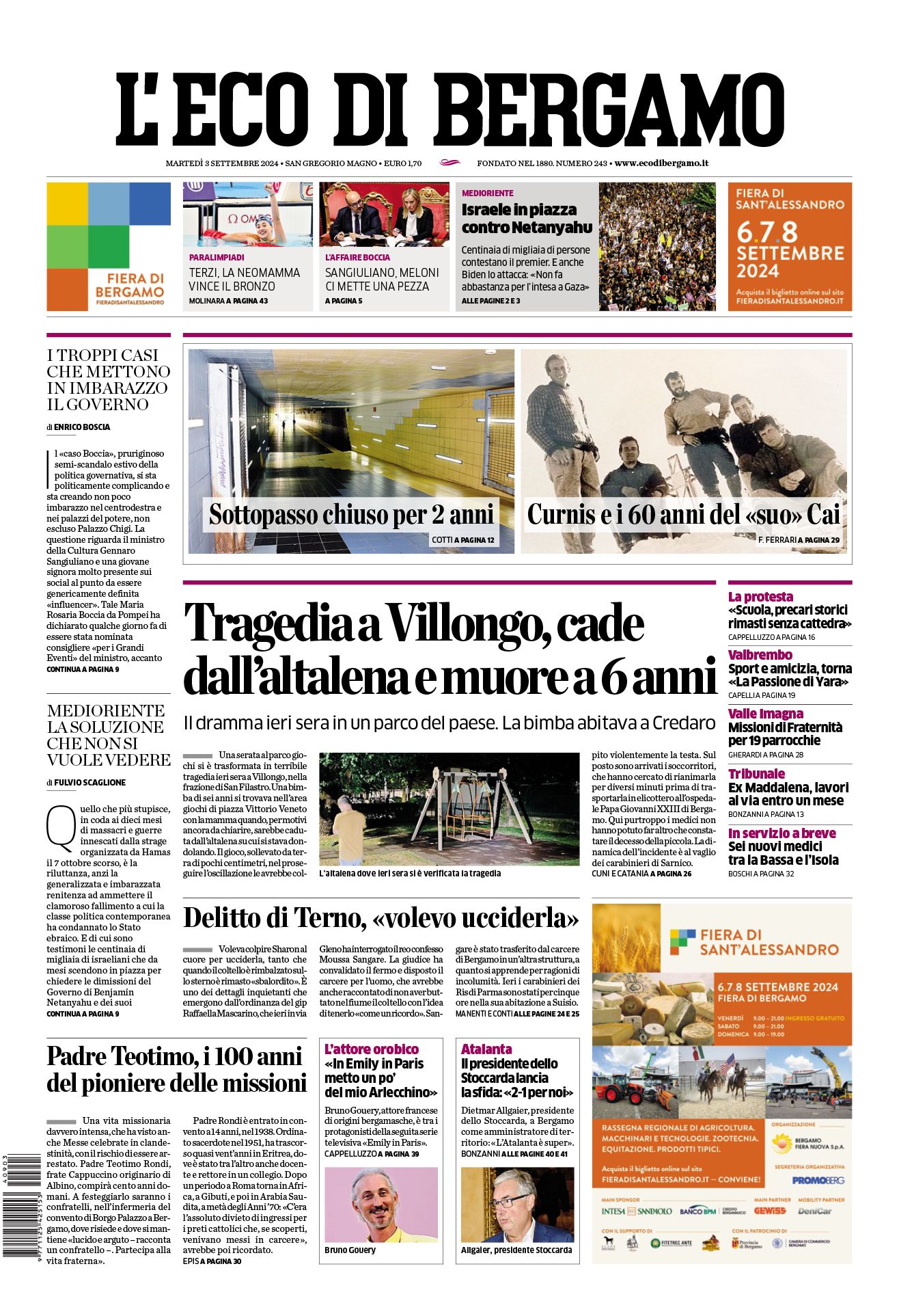 Prima-pagina-eco-di-bergamo-edizione-di-oggi-03-09-2024