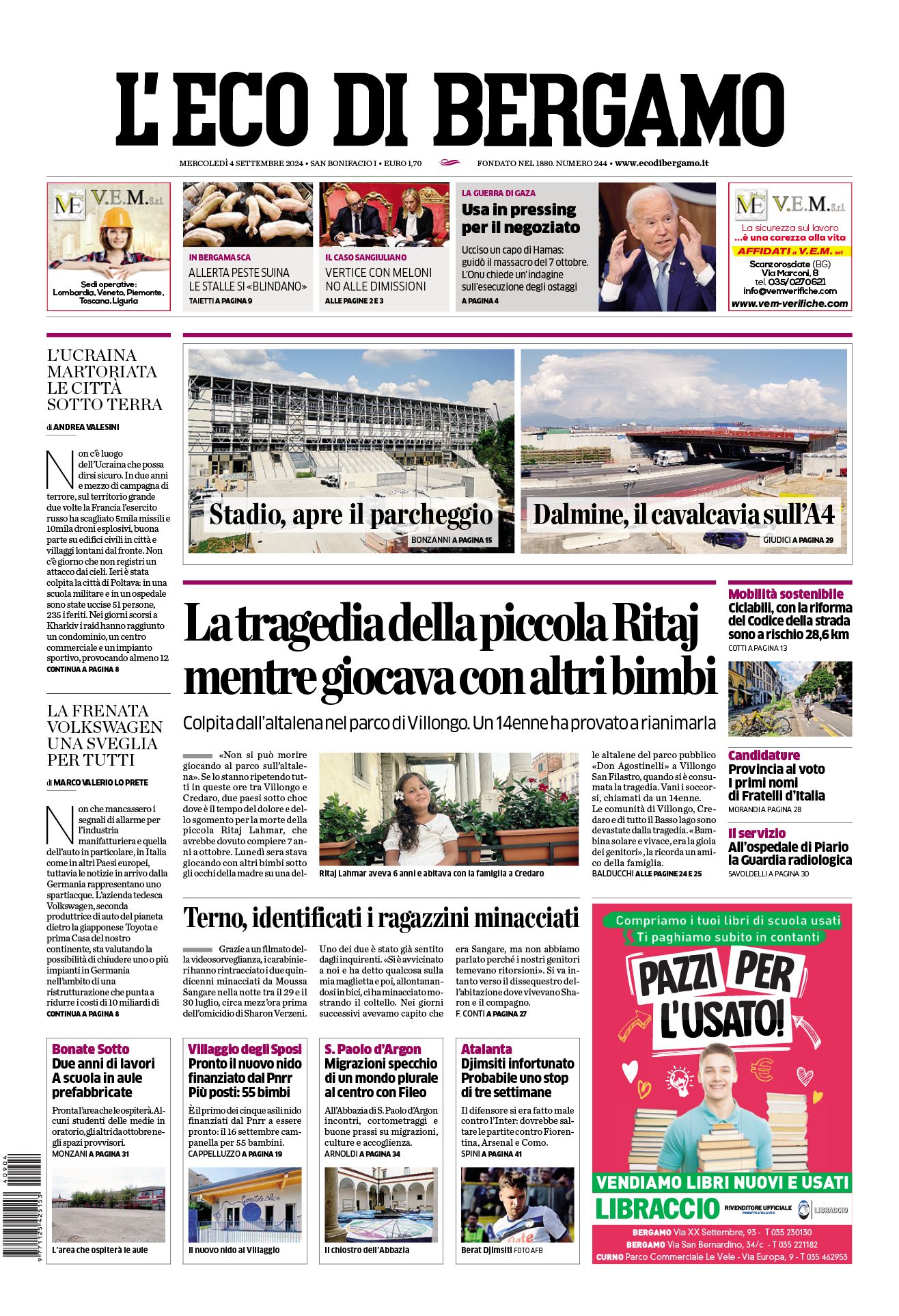 Prima-pagina-eco-di-bergamo-edizione-di-oggi-04-09-2024