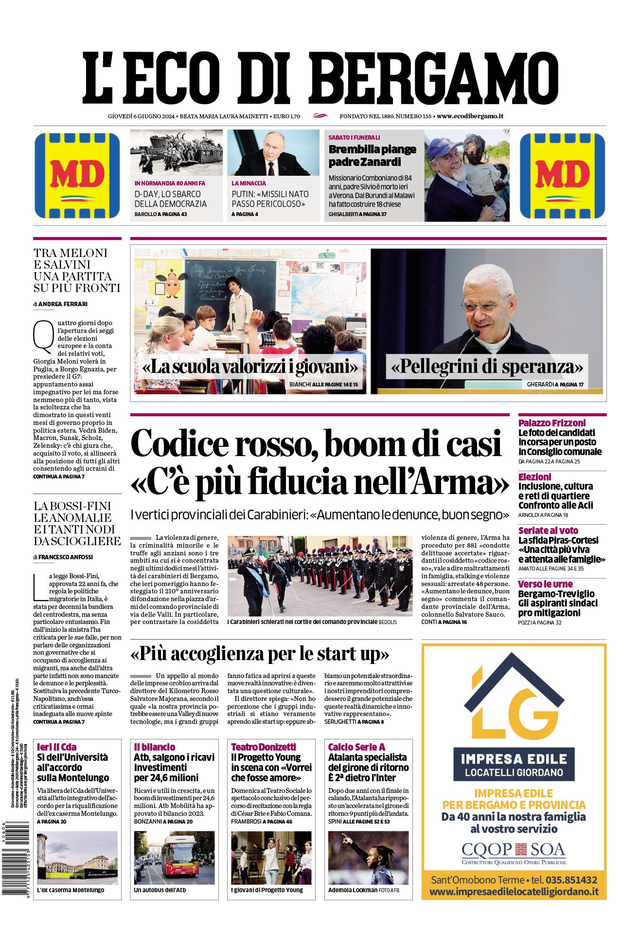 Prima-pagina-eco-di-bergamo-edizione-di-oggi-06-06-2024