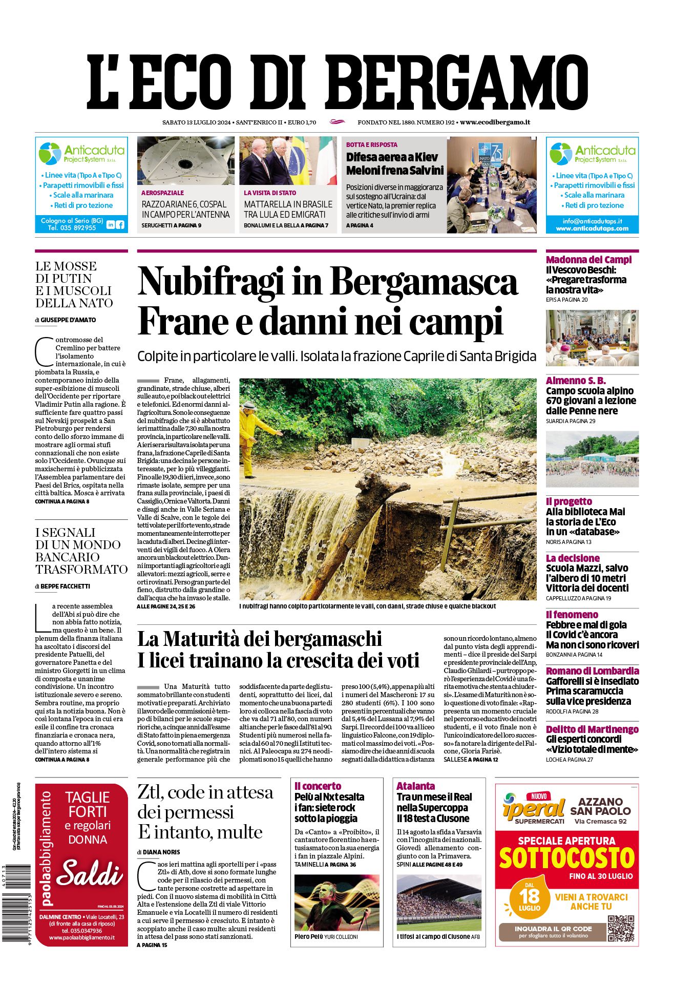 Prima-pagina-eco-di-bergamo-edizione-di-oggi-13-07-2024