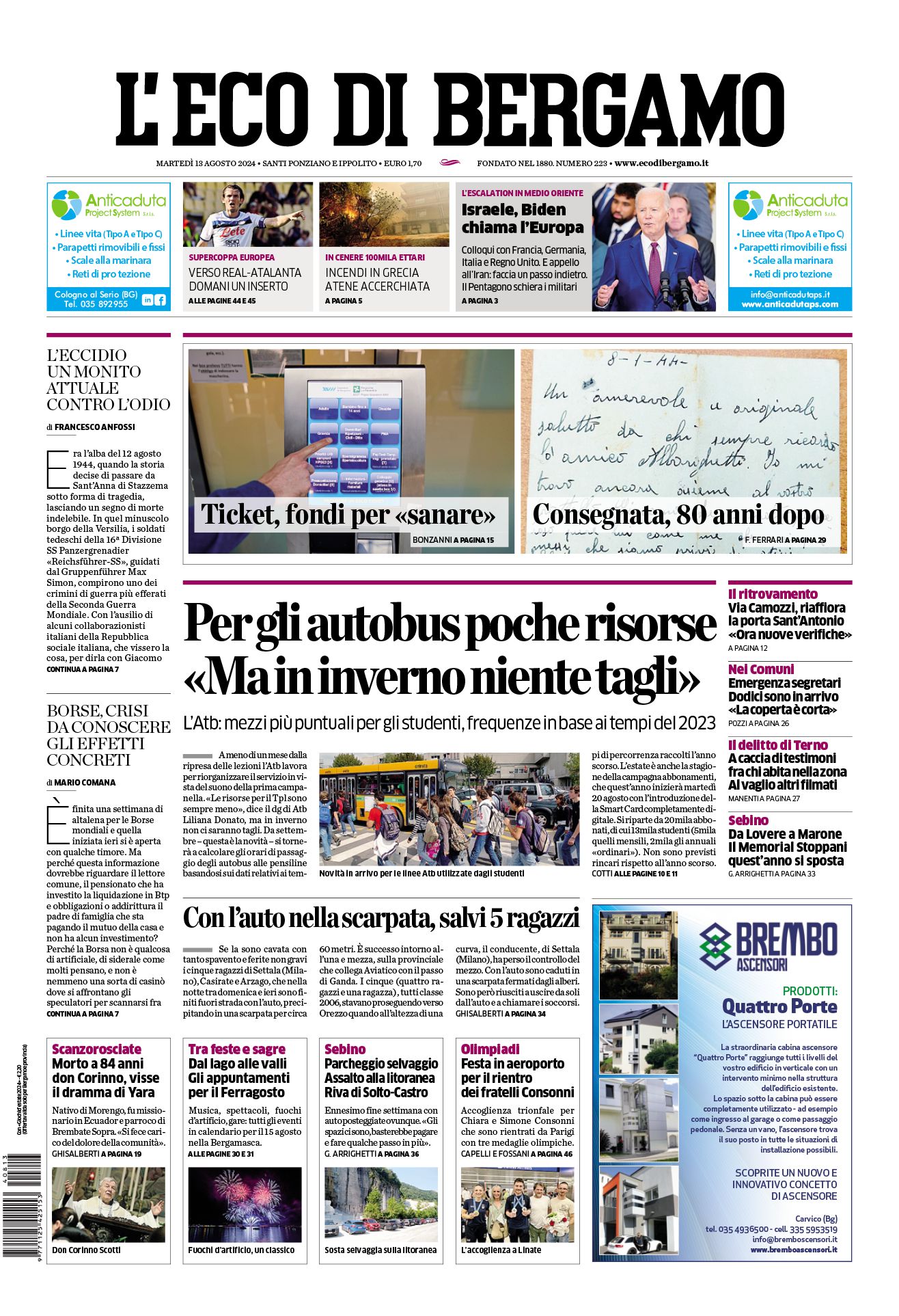 Prima-pagina-eco-di-bergamo-edizione-di-oggi-13-08-2024