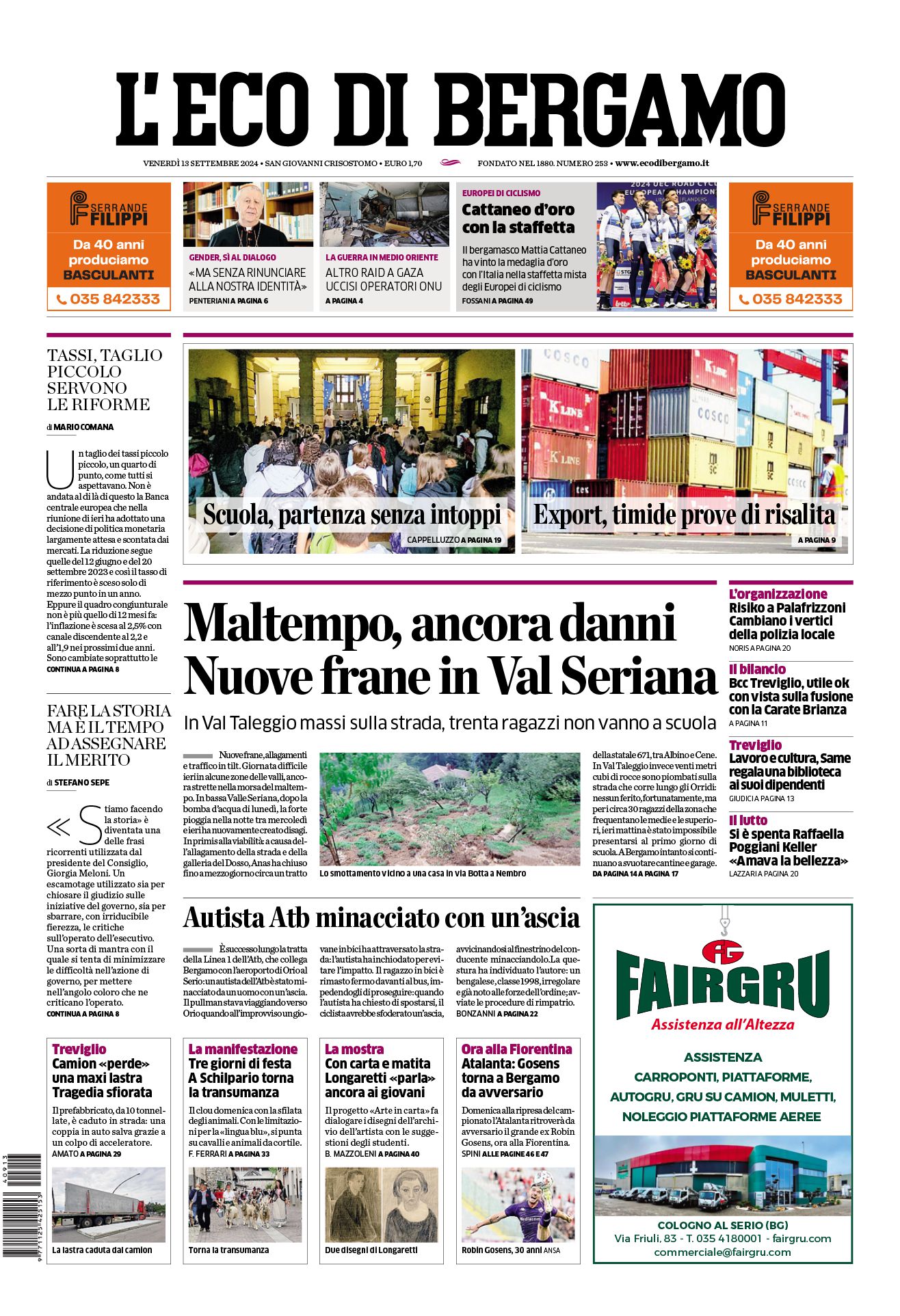 Prima-pagina-eco-di-bergamo-edizione-di-oggi-13-09-2024