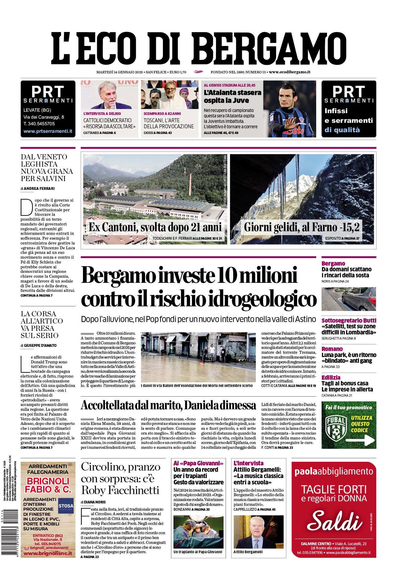 Prima-pagina-eco-di-bergamo-edizione-di-oggi-14-01-2025