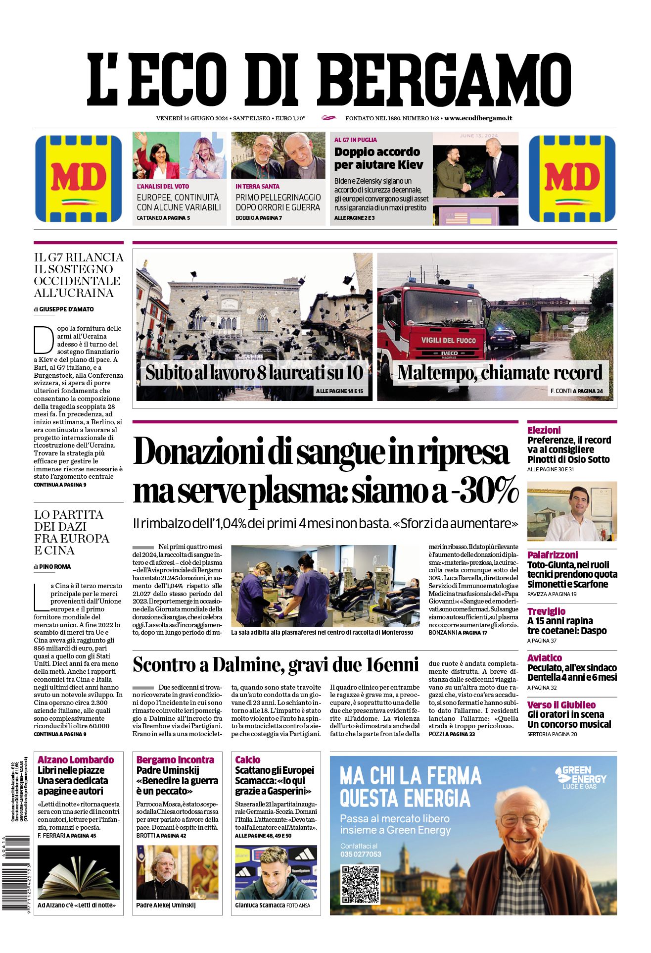 Prima-pagina-eco-di-bergamo-edizione-di-oggi-14-06-2024