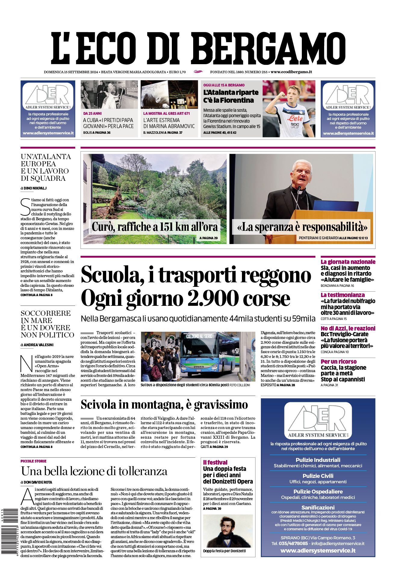 Prima-pagina-eco-di-bergamo-edizione-di-oggi-15-09-2024