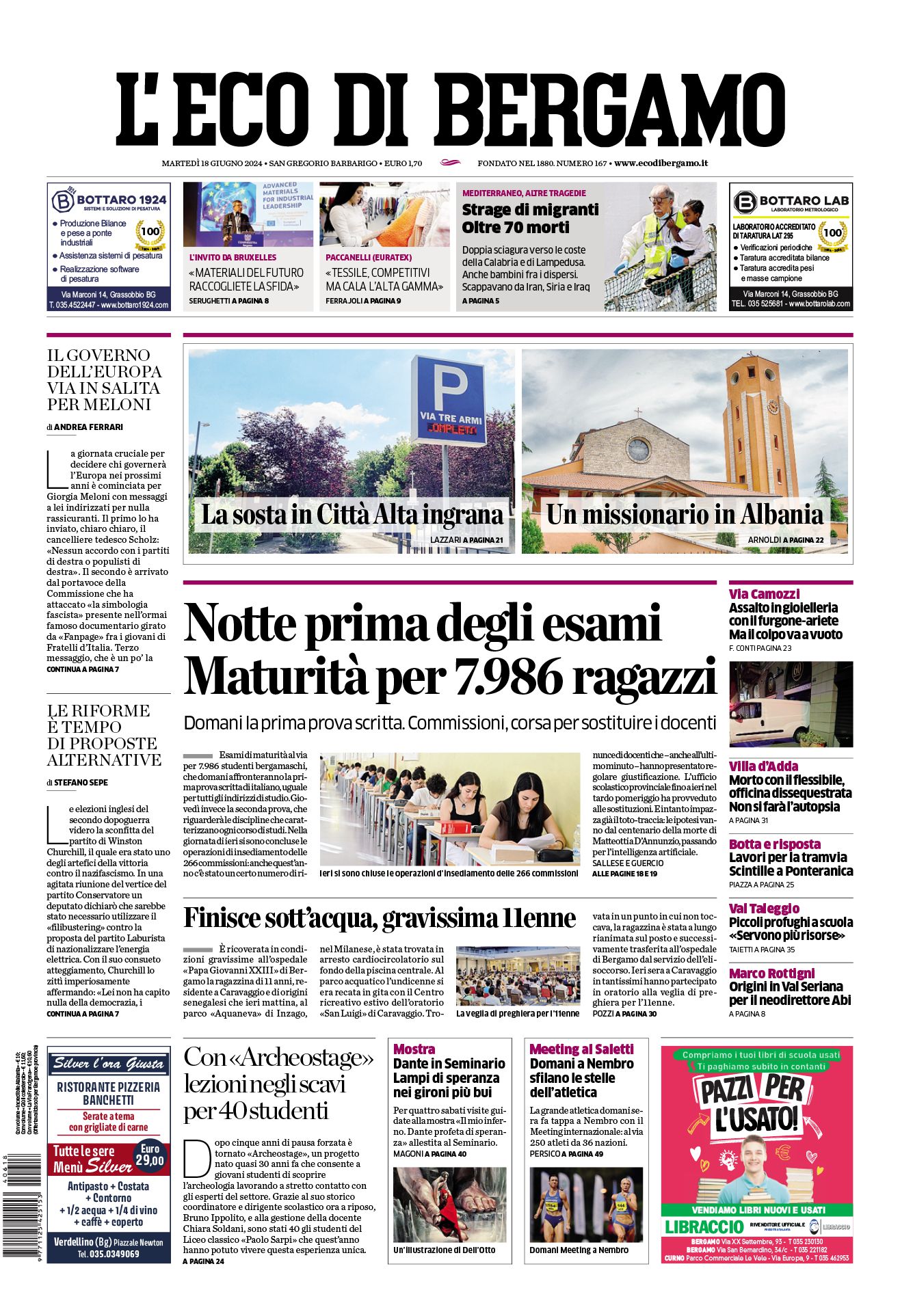 Prima-pagina-eco-di-bergamo-edizione-di-oggi-18-06-2024