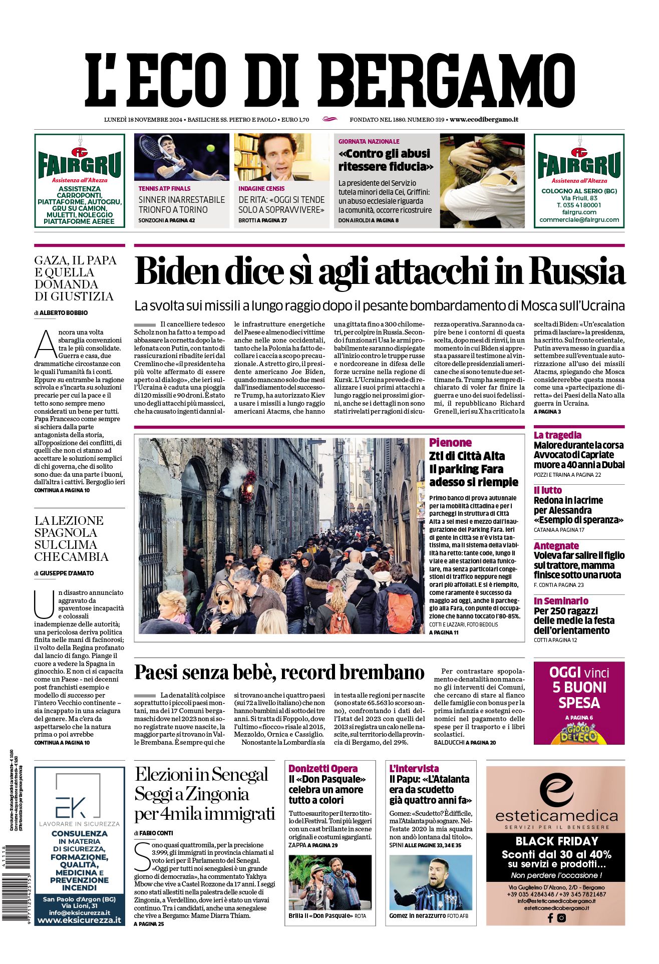 Prima-pagina-eco-di-bergamo-edizione-di-oggi-18-11-2024