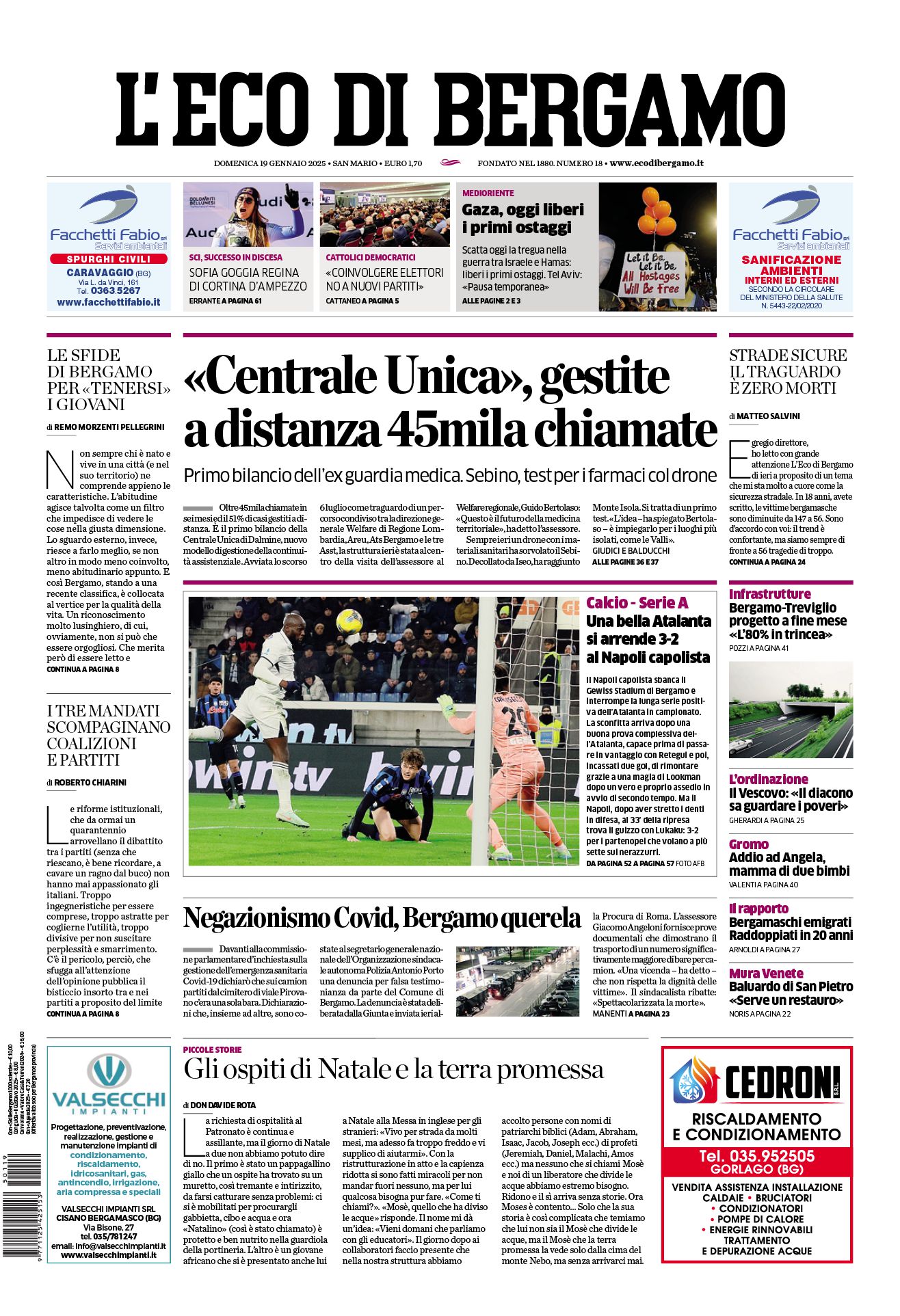 Prima-pagina-eco-di-bergamo-edizione-di-oggi-19-01-2025