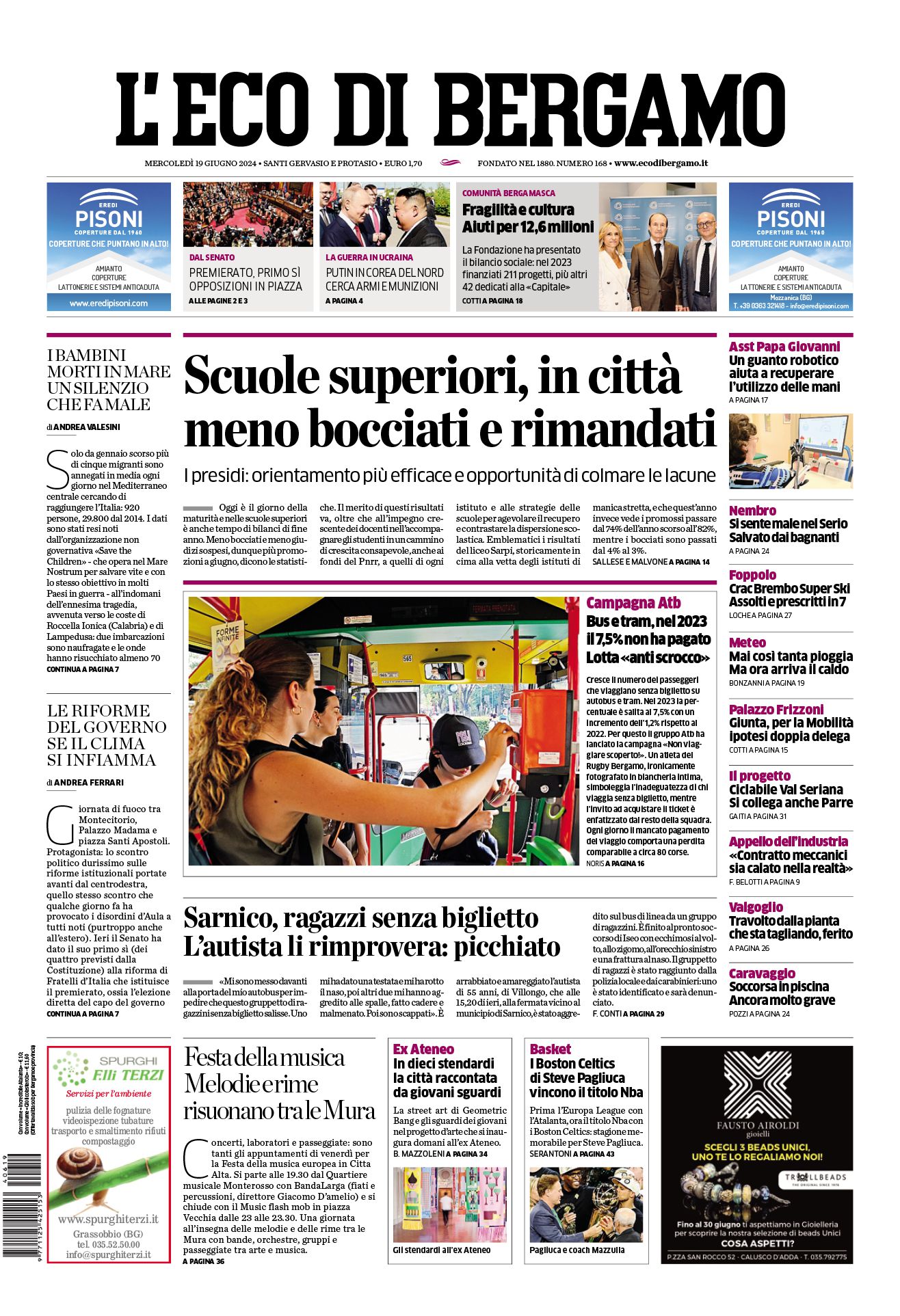 Prima-pagina-eco-di-bergamo-edizione-di-oggi-19-06-2024