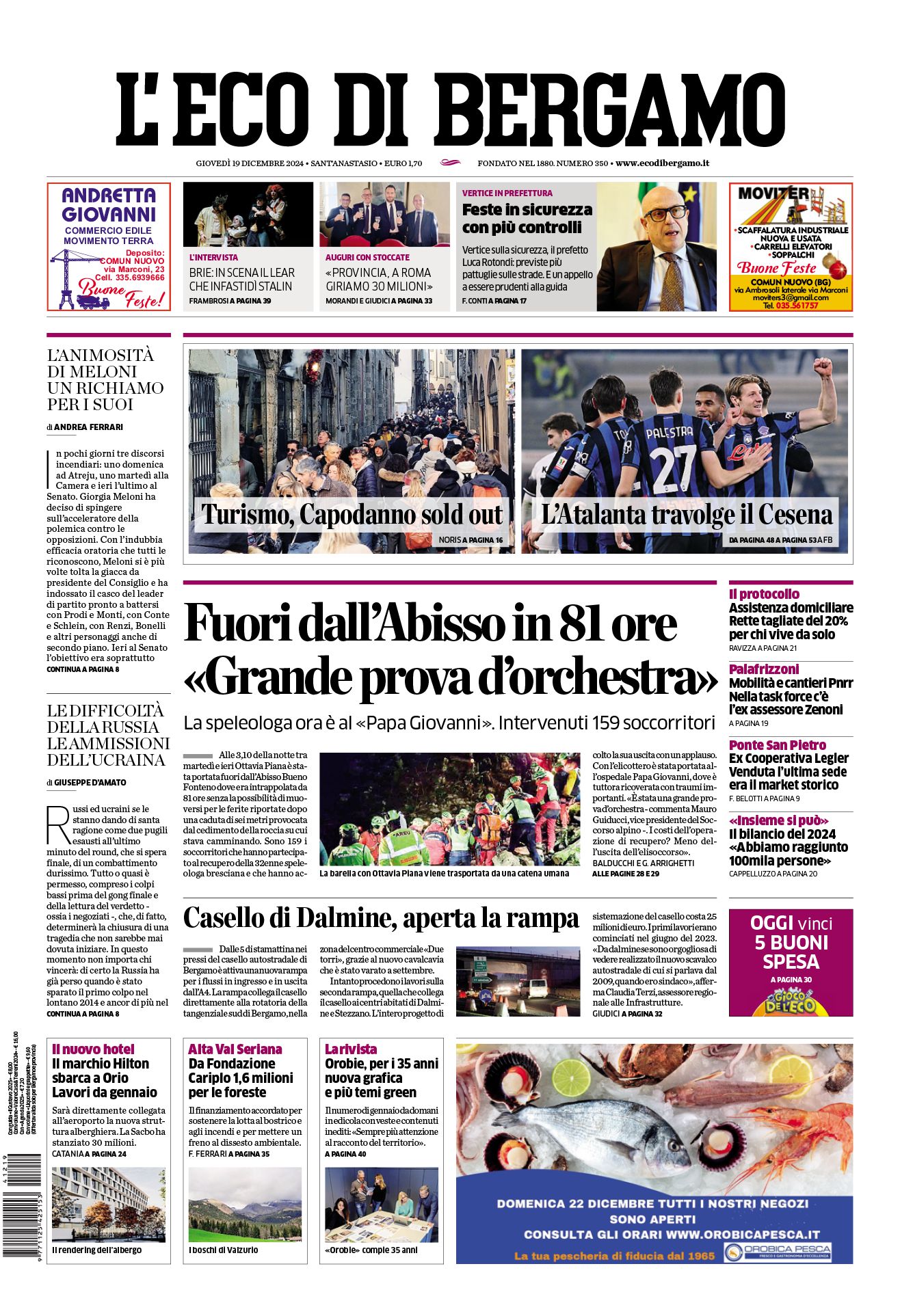 Prima-pagina-eco-di-bergamo-edizione-di-oggi-19-12-2024