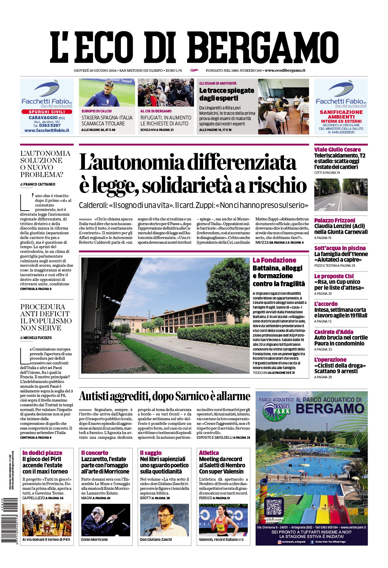 Prima-pagina-eco-di-bergamo-edizione-di-oggi-20-06-2024