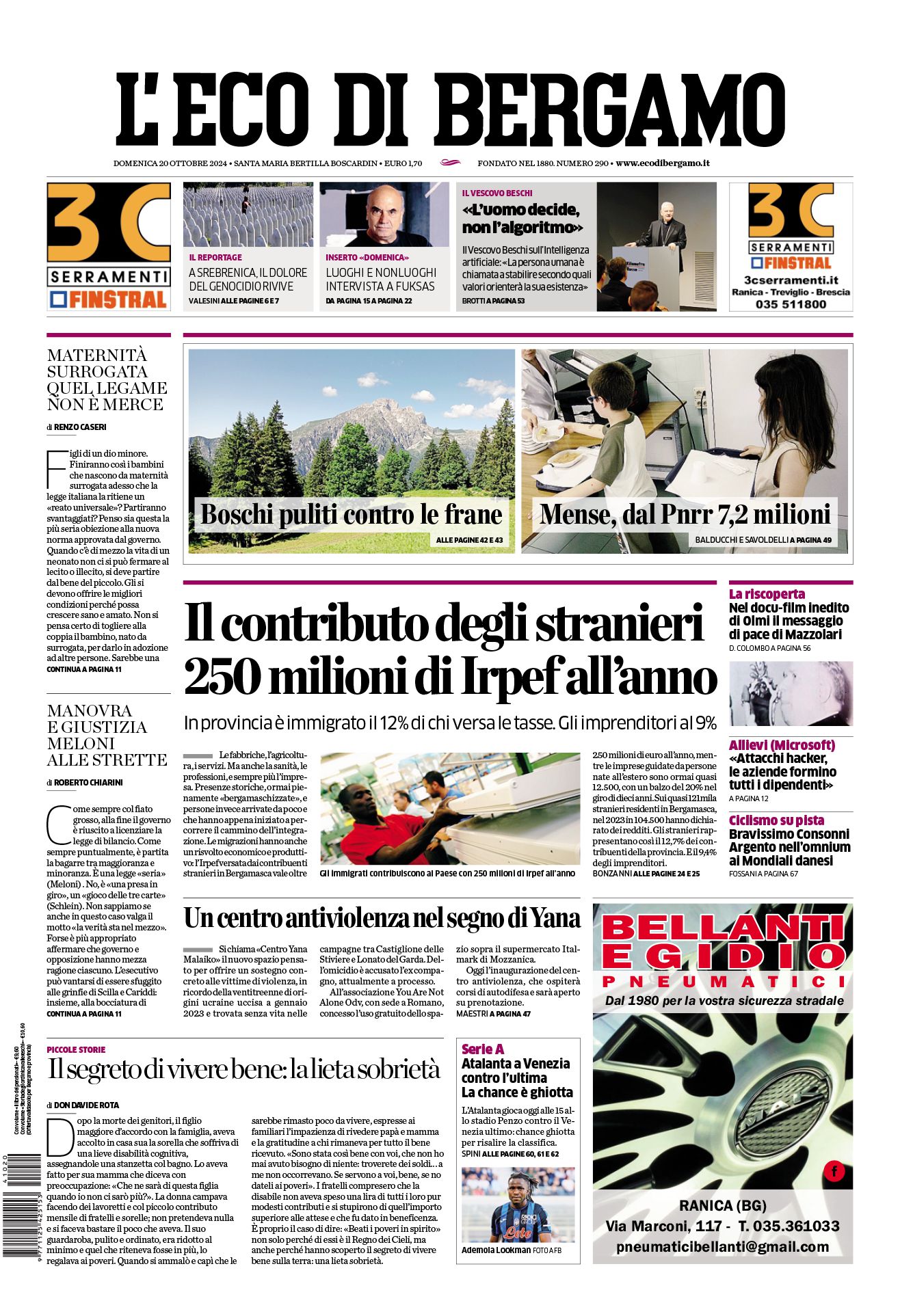 Prima-pagina-eco-di-bergamo-edizione-di-oggi-20-10-2024