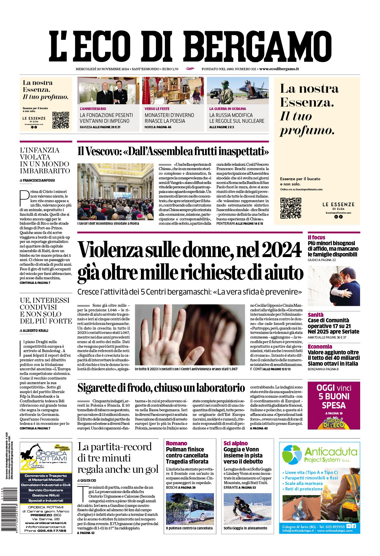 Prima-pagina-eco-di-bergamo-edizione-di-oggi-20-11-2024