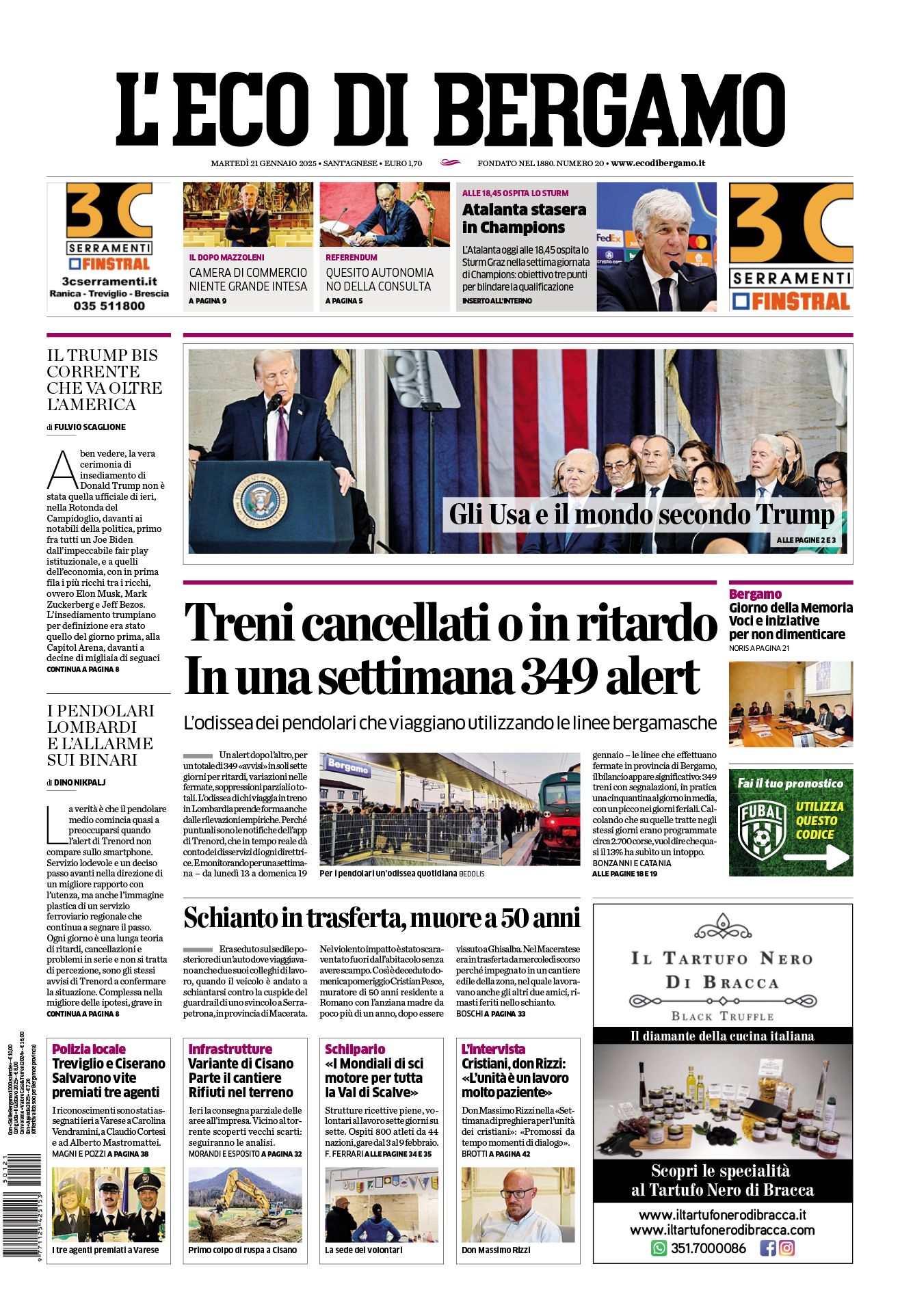 Prima-pagina-eco-di-bergamo-edizione-di-oggi-21-01-2025