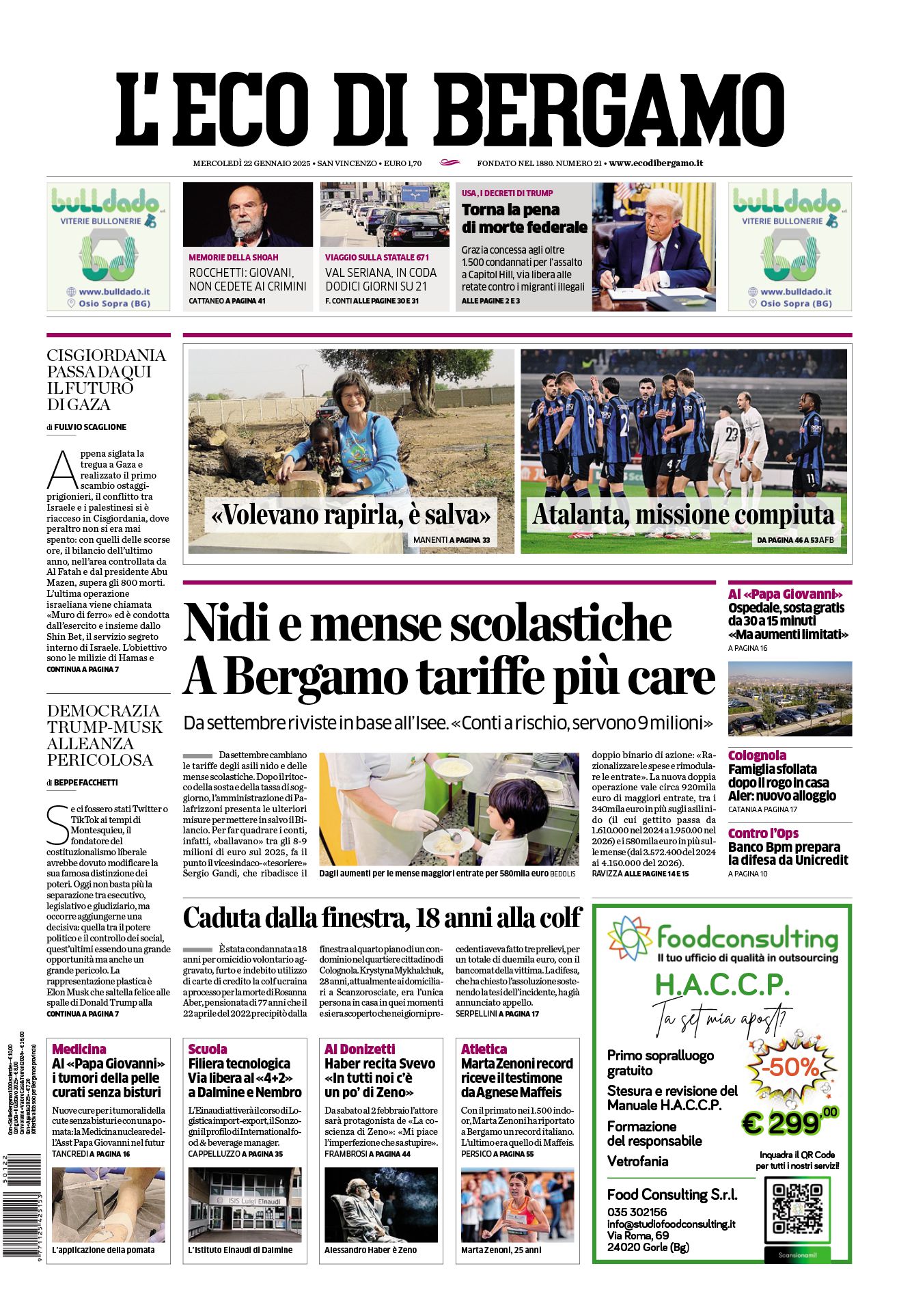 Prima-pagina-eco-di-bergamo-edizione-di-oggi-22-01-2025