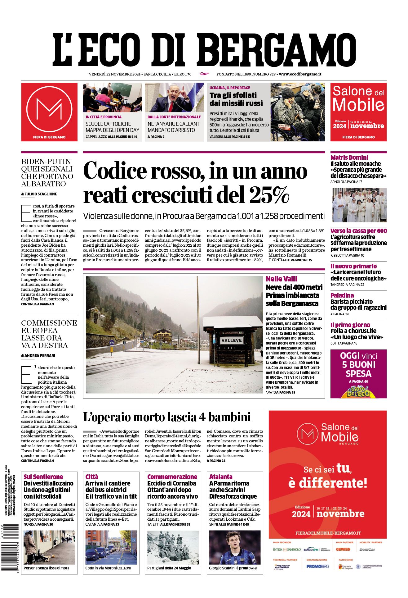 Prima-pagina-eco-di-bergamo-edizione-di-oggi-22-11-2024