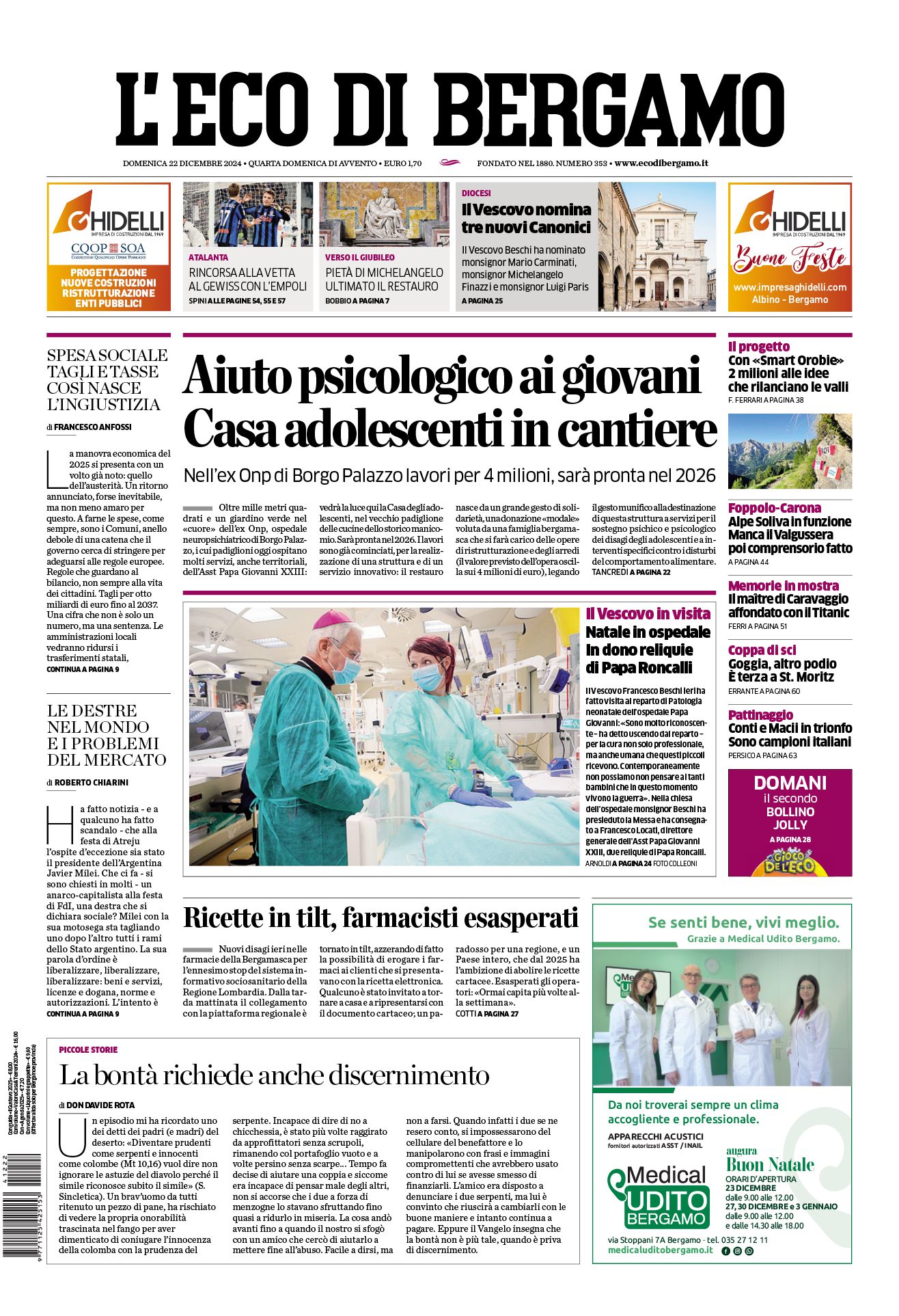 Prima-pagina-eco-di-bergamo-edizione-di-oggi-22-12-2024