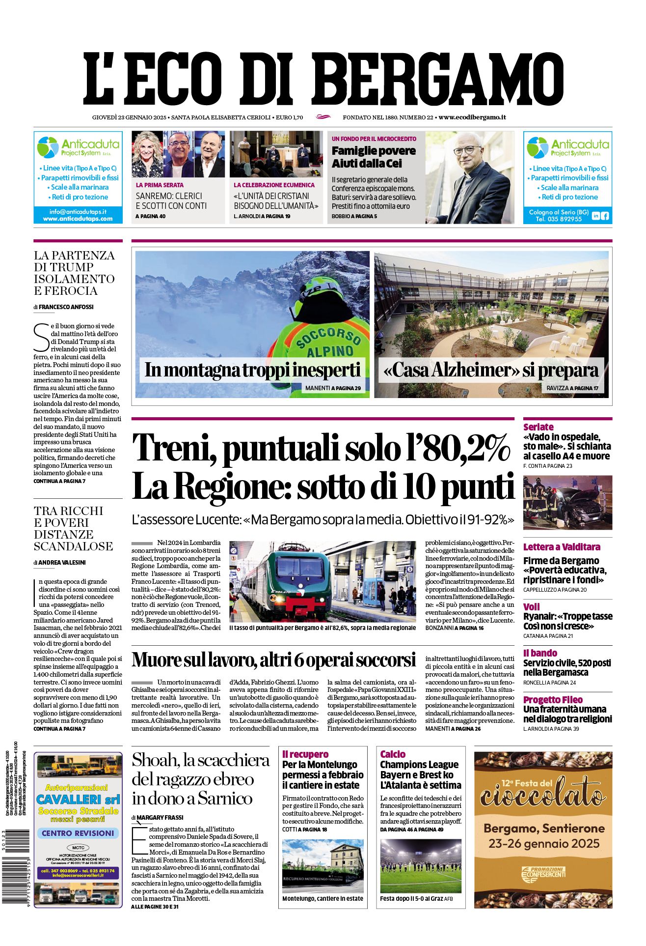 Prima-pagina-eco-di-bergamo-edizione-di-oggi-23-01-2025