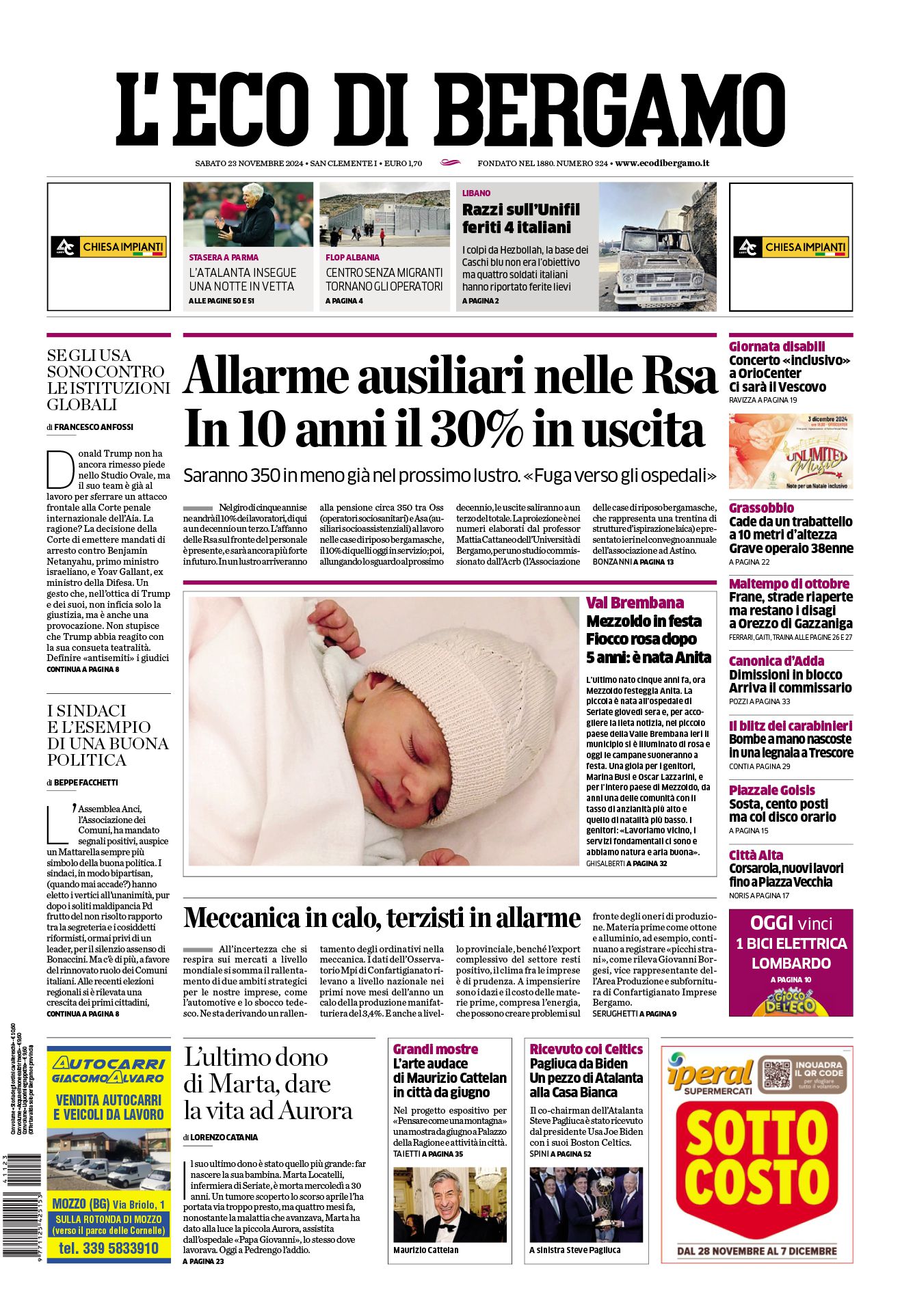 Prima-pagina-eco-di-bergamo-edizione-di-oggi-23-11-2024