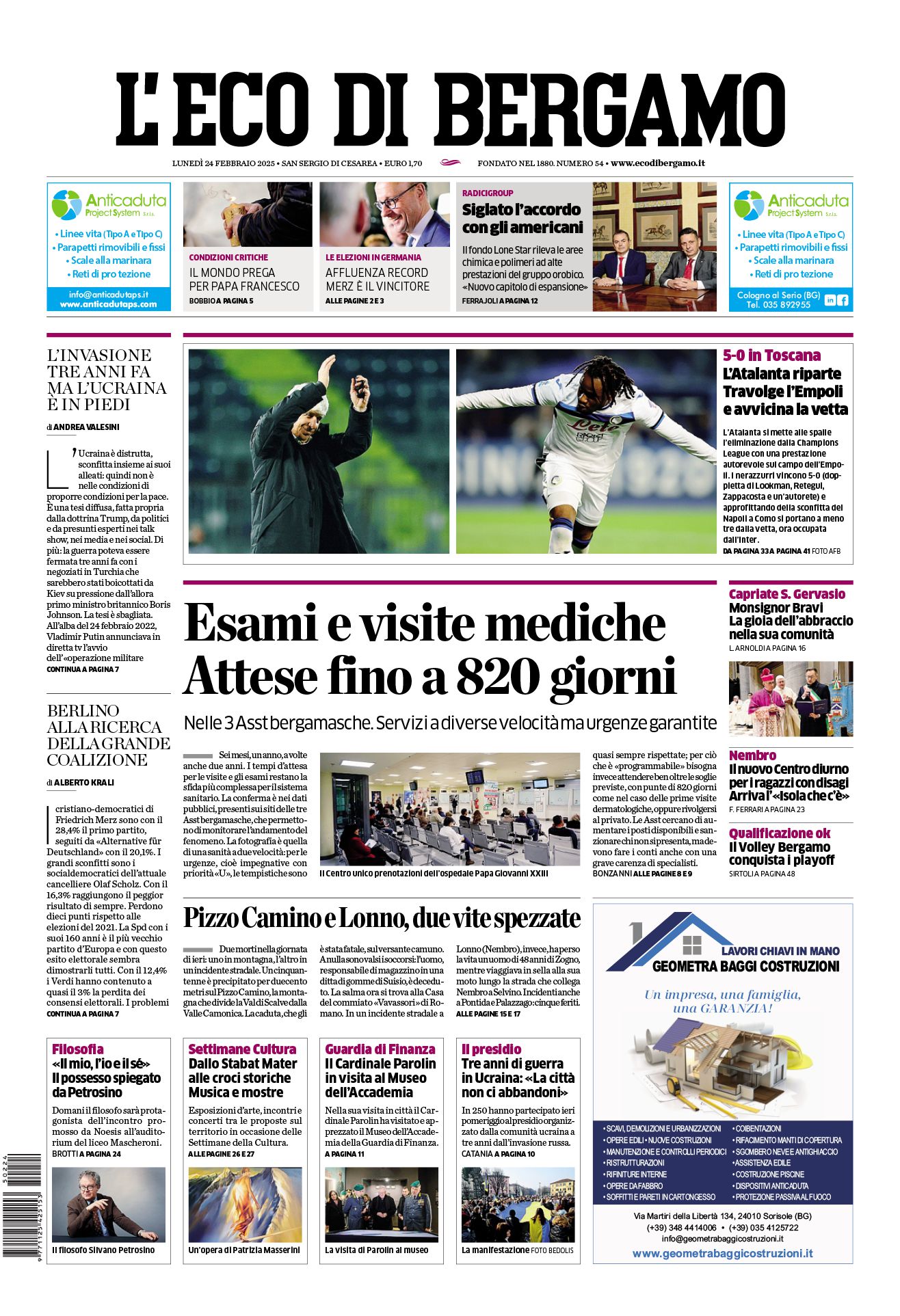 Prima-pagina-eco-di-bergamo-edizione-di-oggi-24-02-2025