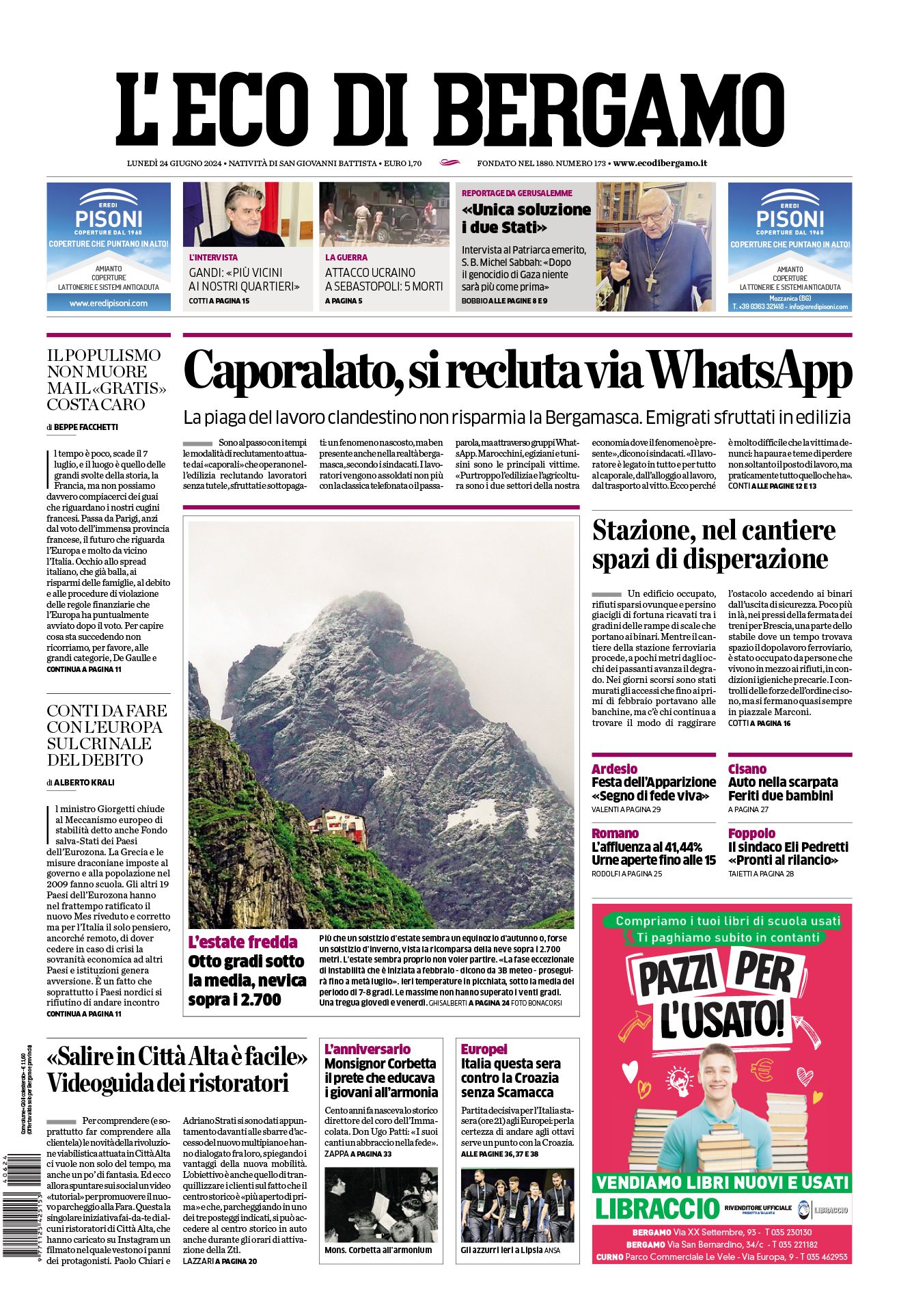 Prima-pagina-eco-di-bergamo-edizione-di-oggi-24-06-2024