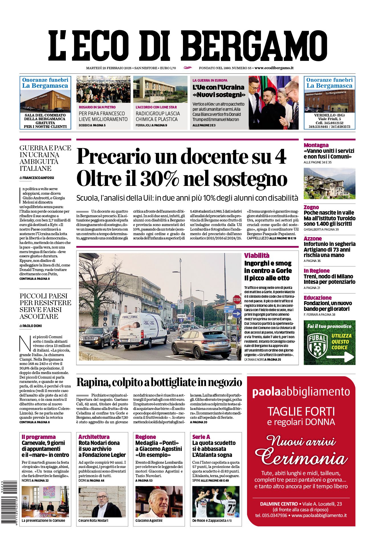 Prima-pagina-eco-di-bergamo-edizione-di-oggi-25-02-2025