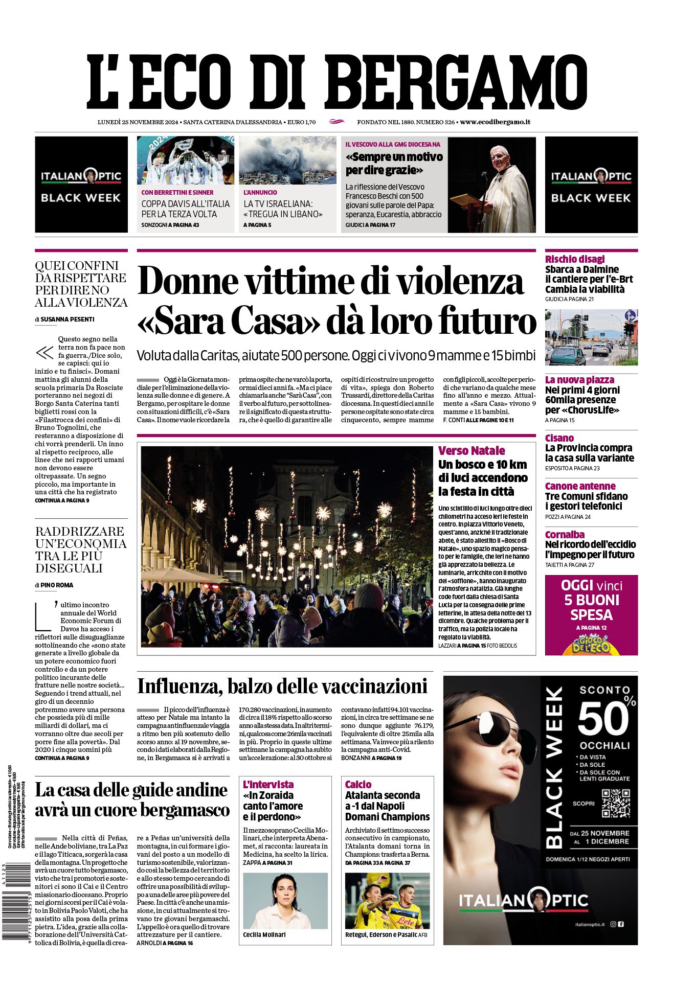 Prima-pagina-eco-di-bergamo-edizione-di-oggi-25-11-2024