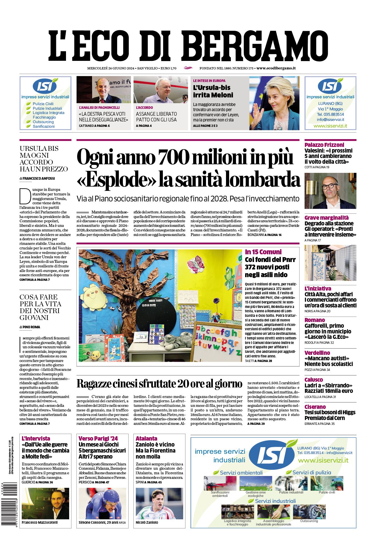 Prima-pagina-eco-di-bergamo-edizione-di-oggi-26-06-2024