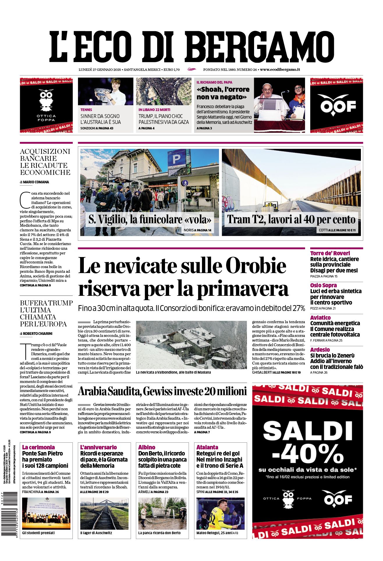 Prima-pagina-eco-di-bergamo-edizione-di-oggi-27-01-2025