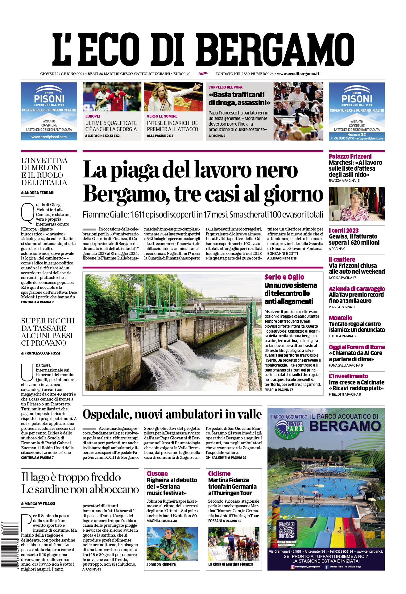 Prima-pagina-eco-di-bergamo-edizione-di-oggi-27-06-2024