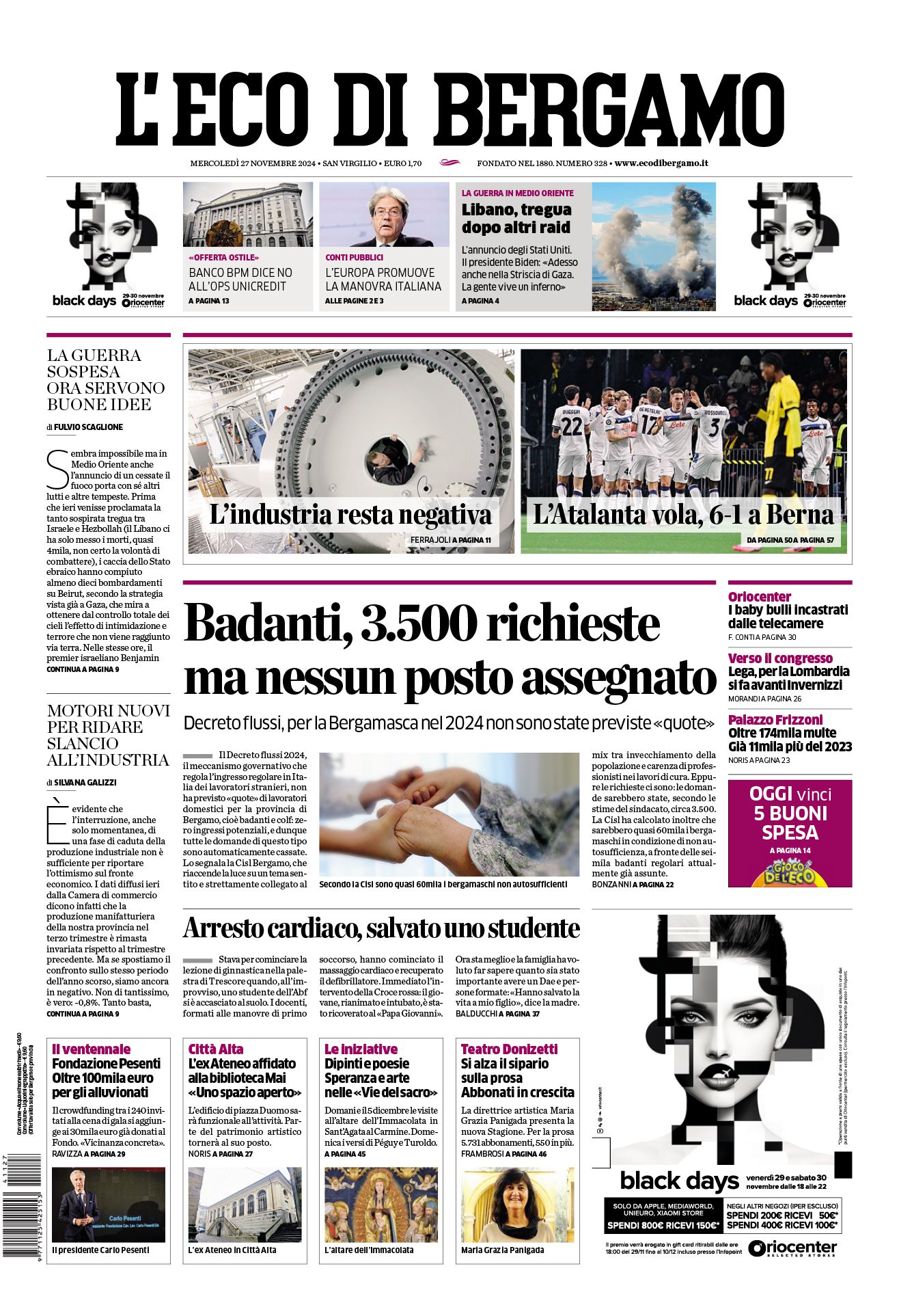 Prima-pagina-eco-di-bergamo-edizione-di-oggi-27-11-2024