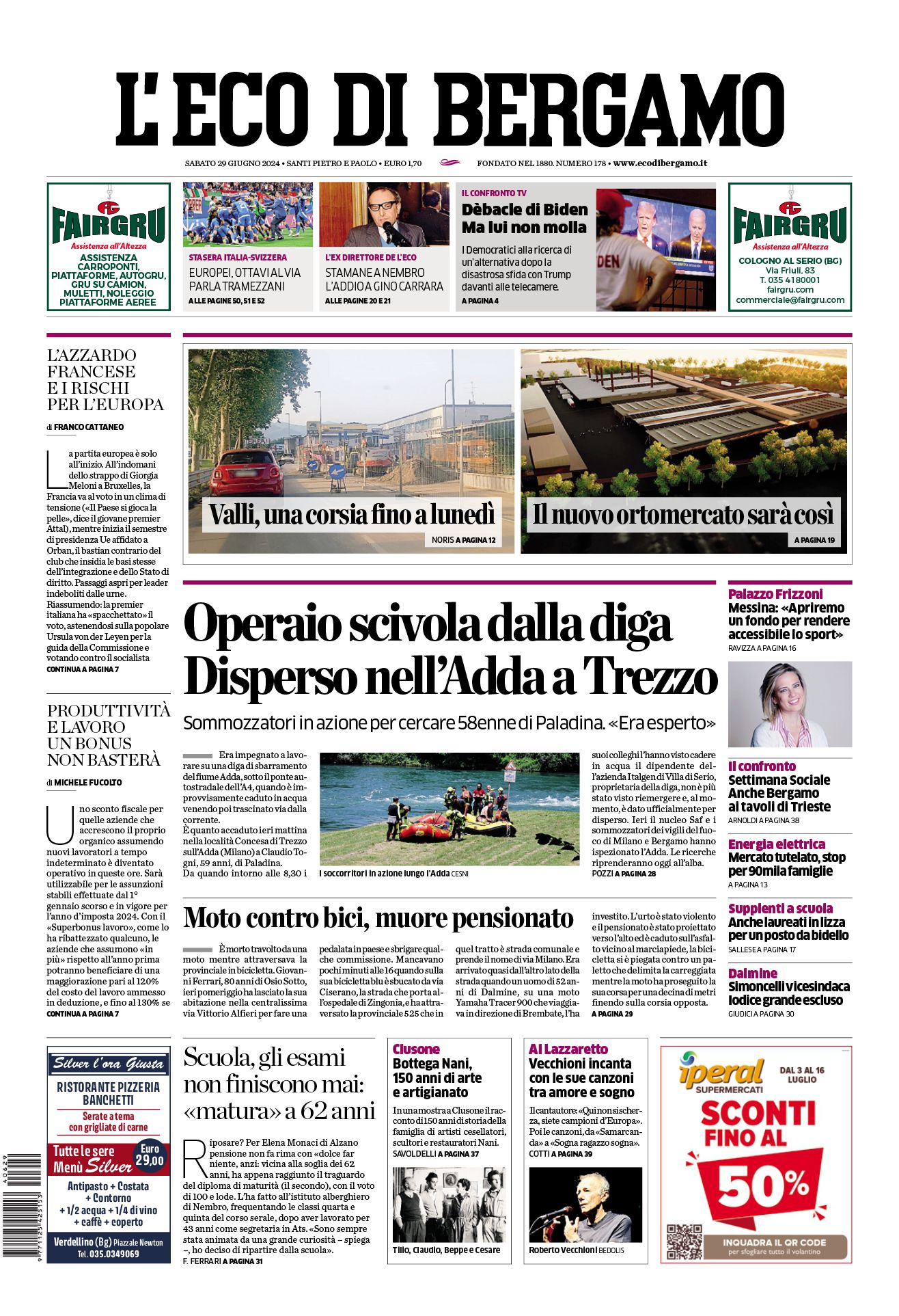 Prima-pagina-eco-di-bergamo-edizione-di-oggi-29-06-2024