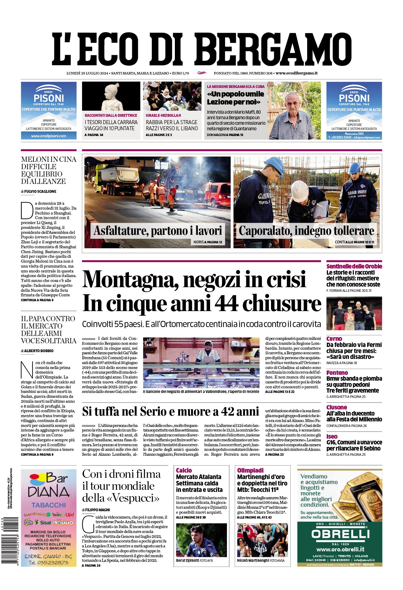 Prima-pagina-eco-di-bergamo-edizione-di-oggi-29-07-2024