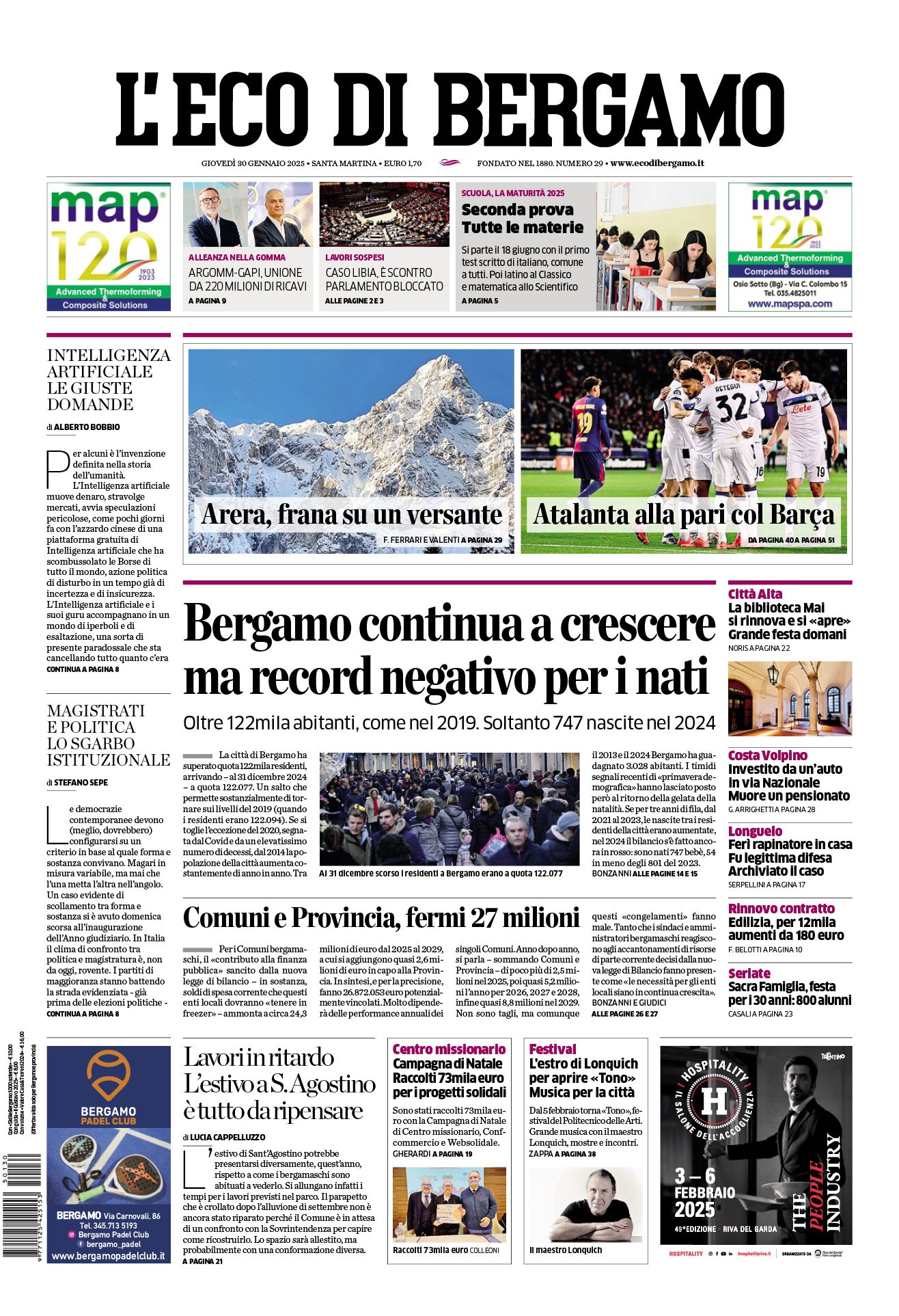 Prima-pagina-eco-di-bergamo-edizione-di-oggi-30-01-2025