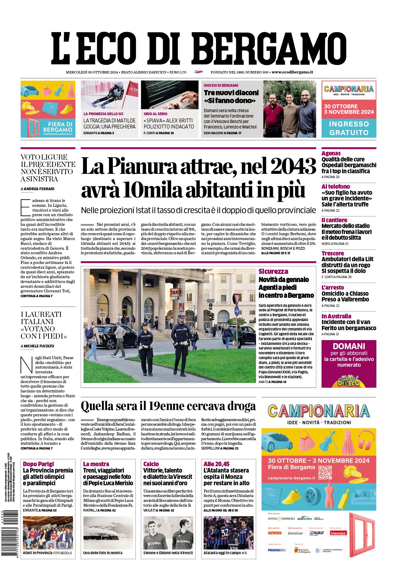 Prima-pagina-eco-di-bergamo-edizione-di-oggi-30-10-2024