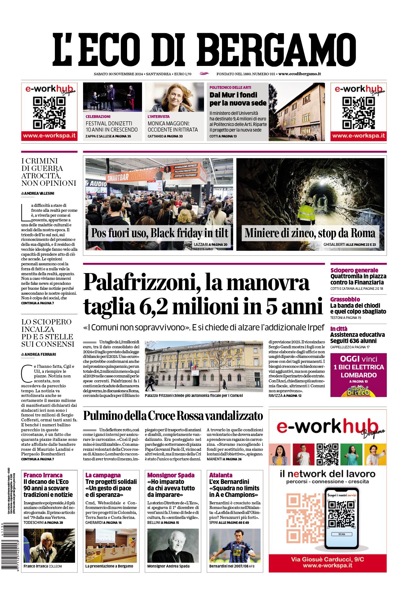 Prima-pagina-eco-di-bergamo-edizione-di-oggi-30-11-2024